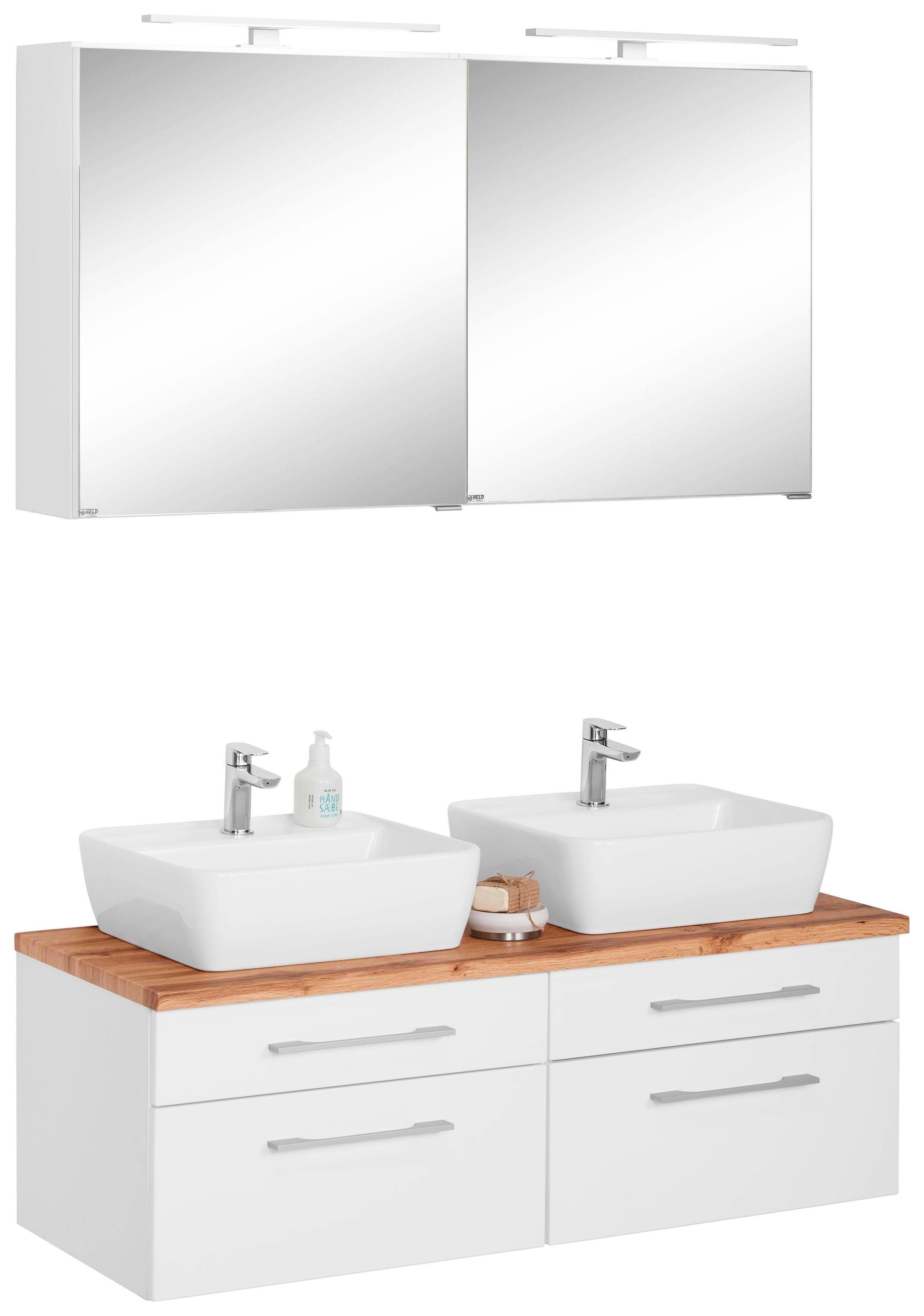 held moebel badkamerserie davos met 2 led-spiegelkasten (3-delig) wit