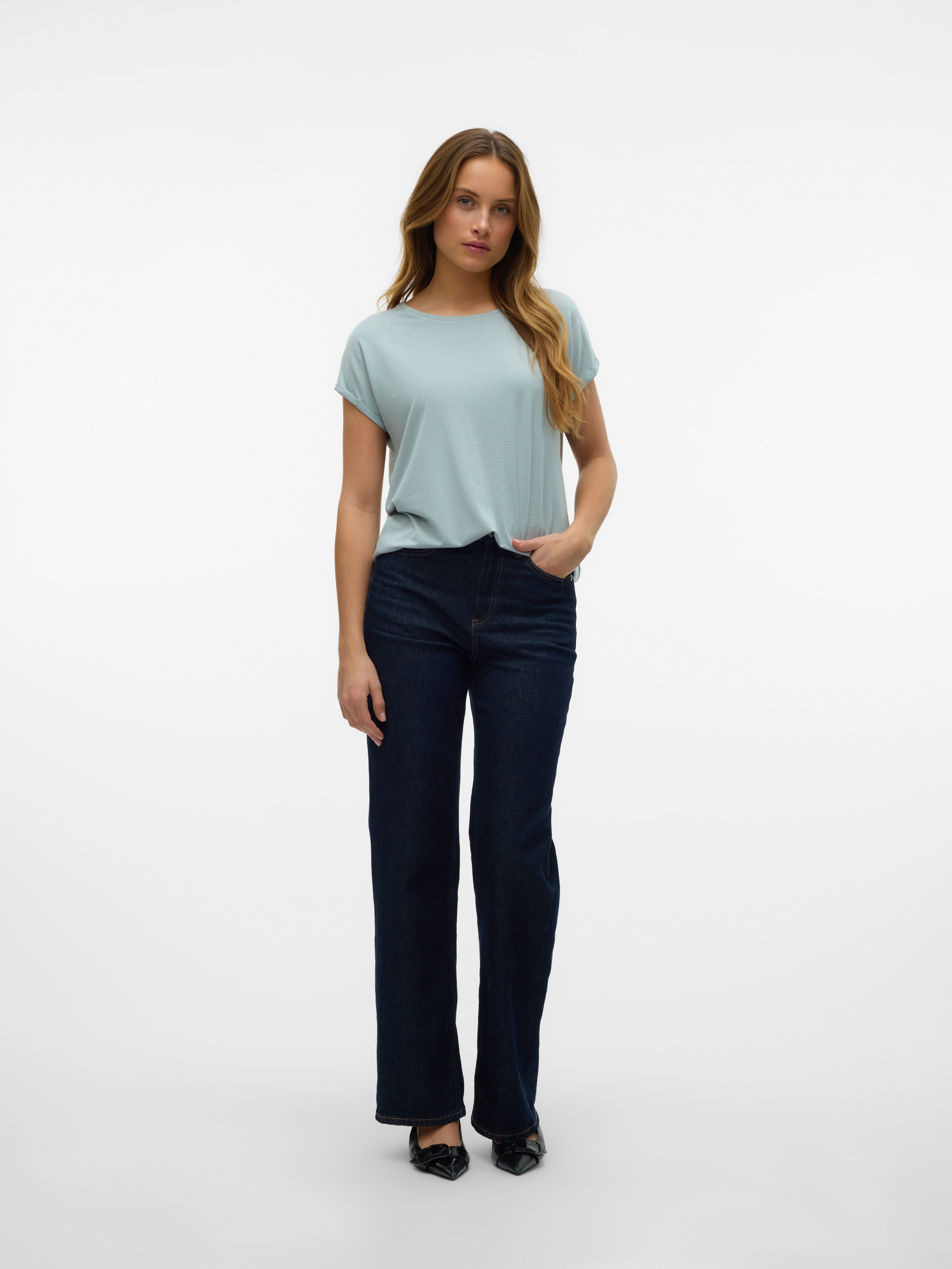 Vero Moda Shirt met ronde hals VMLAVA PLAIN SS TOP LUREX STRIPE