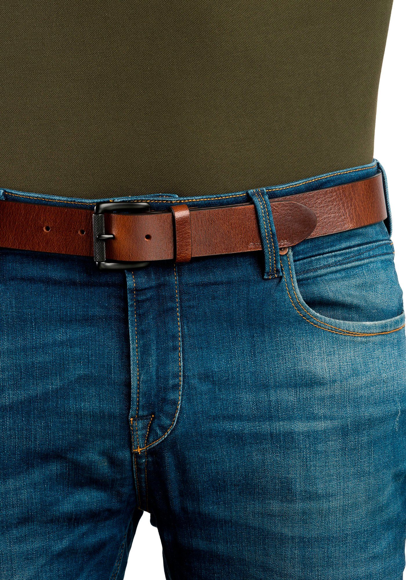 Tom Tailor Leren riem TTJASPER 3,5 cm brede herenriem, ideaal voor jeans tot maat 120