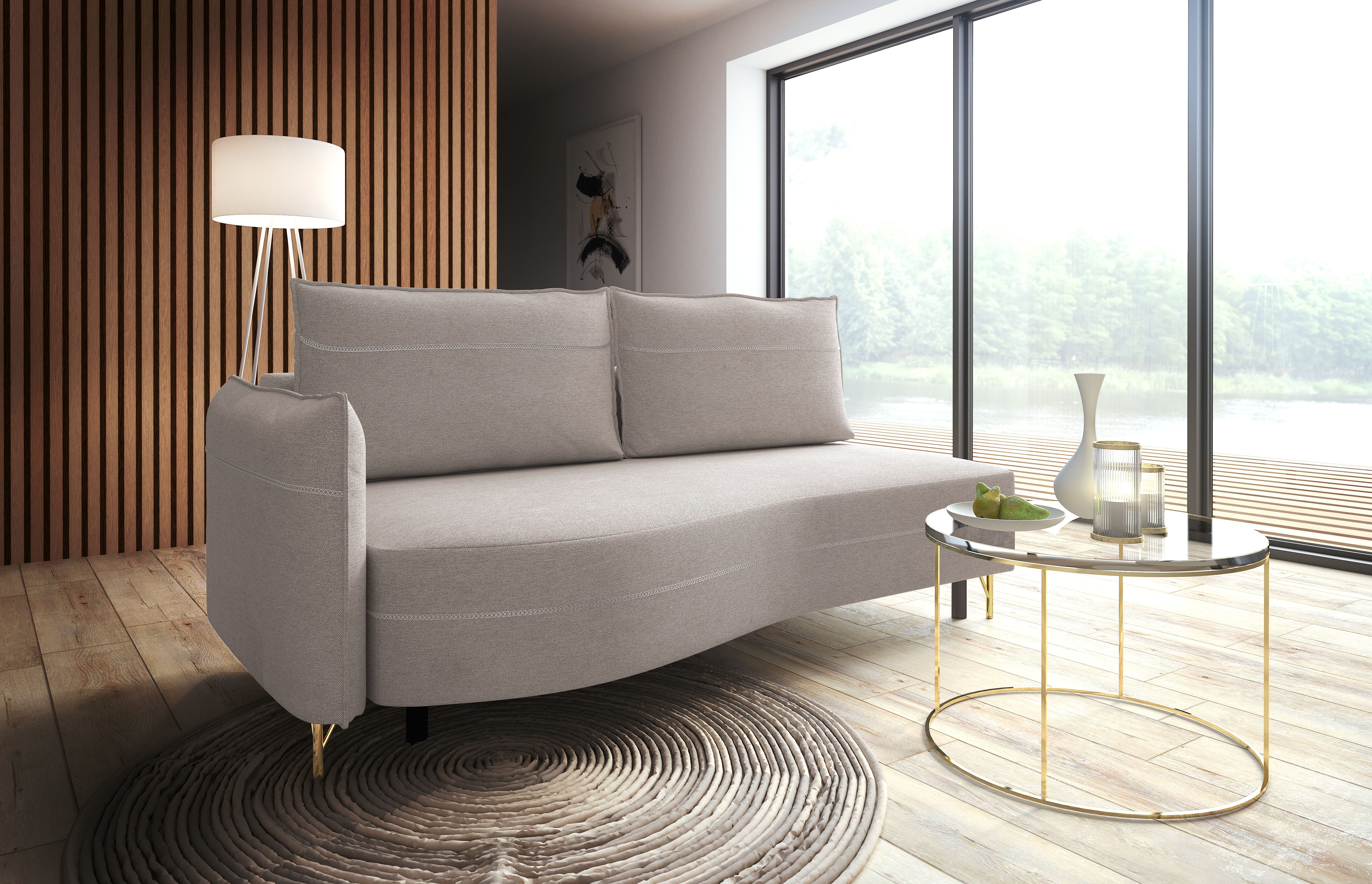 exxpo - sofa fashion Loungebank Ortis mit toller Kontrastnaht, Solitärmöbel, bequem, schmale Armlehne Slaapbank met bedfunctie en opbergruimte,