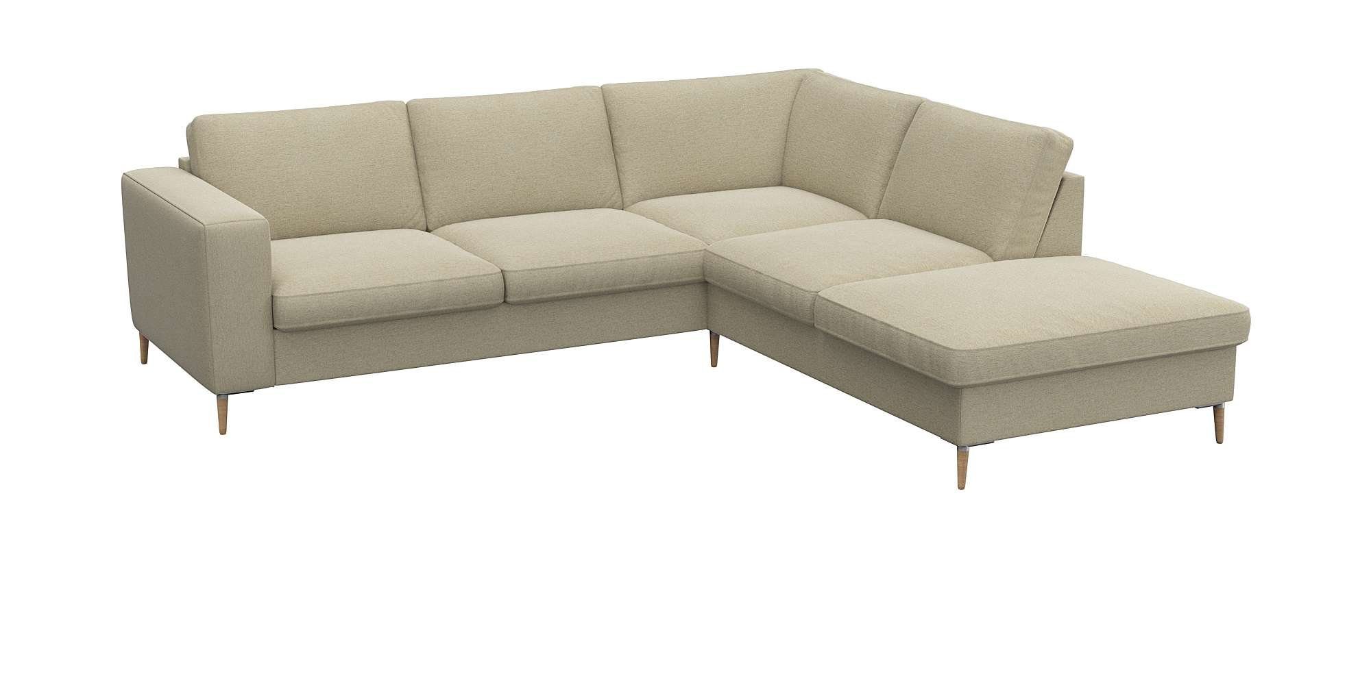 FLEXLUX Hoekbank Fiore, L-vorm brede armleuningen, aluminium/eiken poten, bxd 241x225 cm, koudschuim in de zitting
