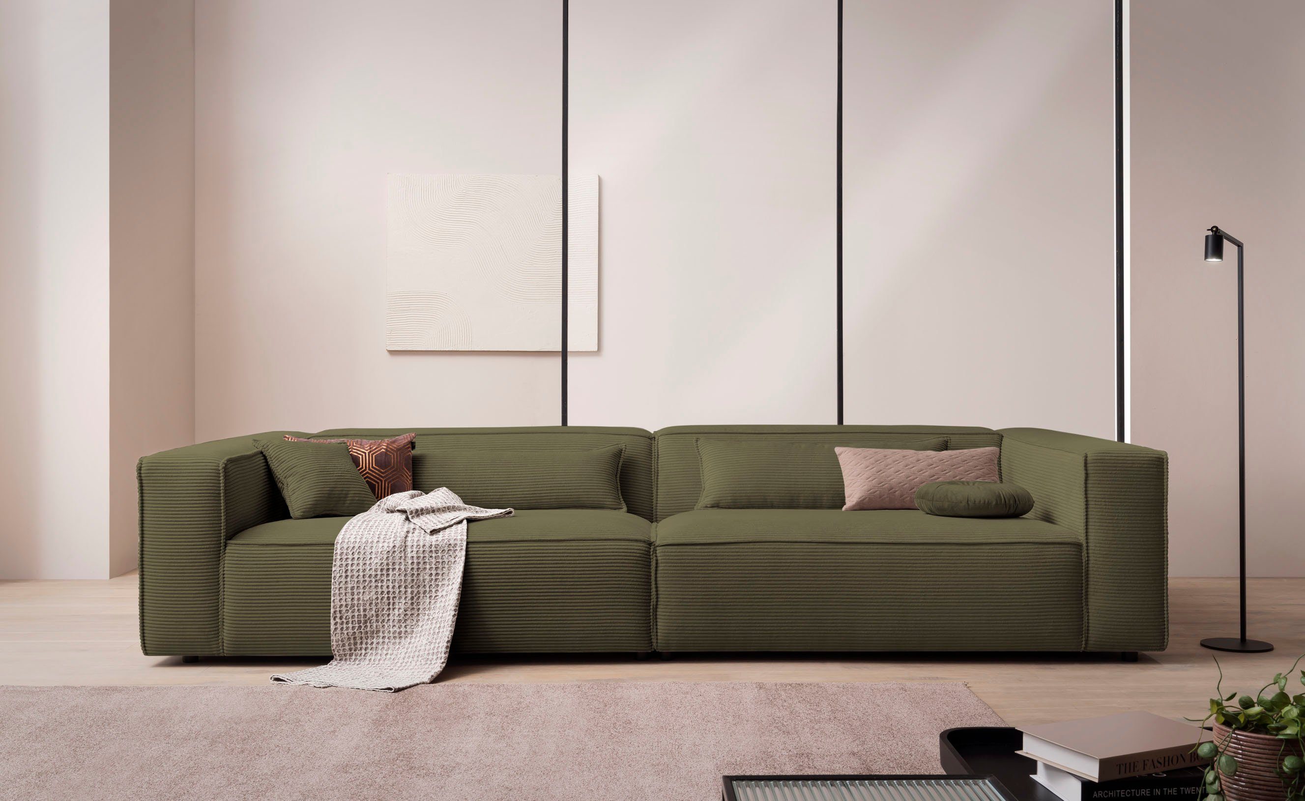 LeGer Home by Lena Gercke 3-zitsbank PIARA, XXL sofa met biesnaad, Big-sofa in cord of linnenlook