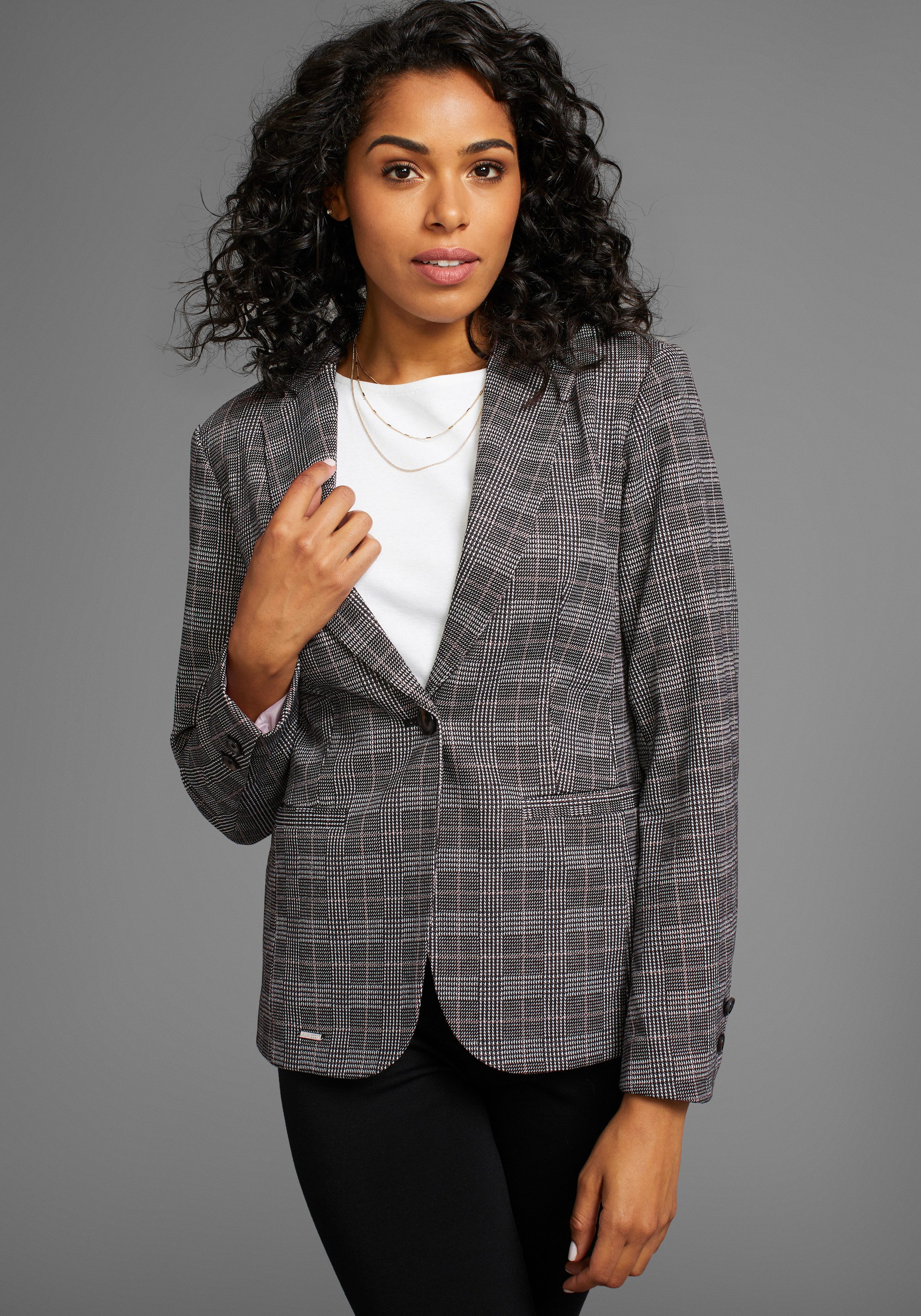 Laura Scott Korte blazer in trendy ruitlook, nieuwe collectie