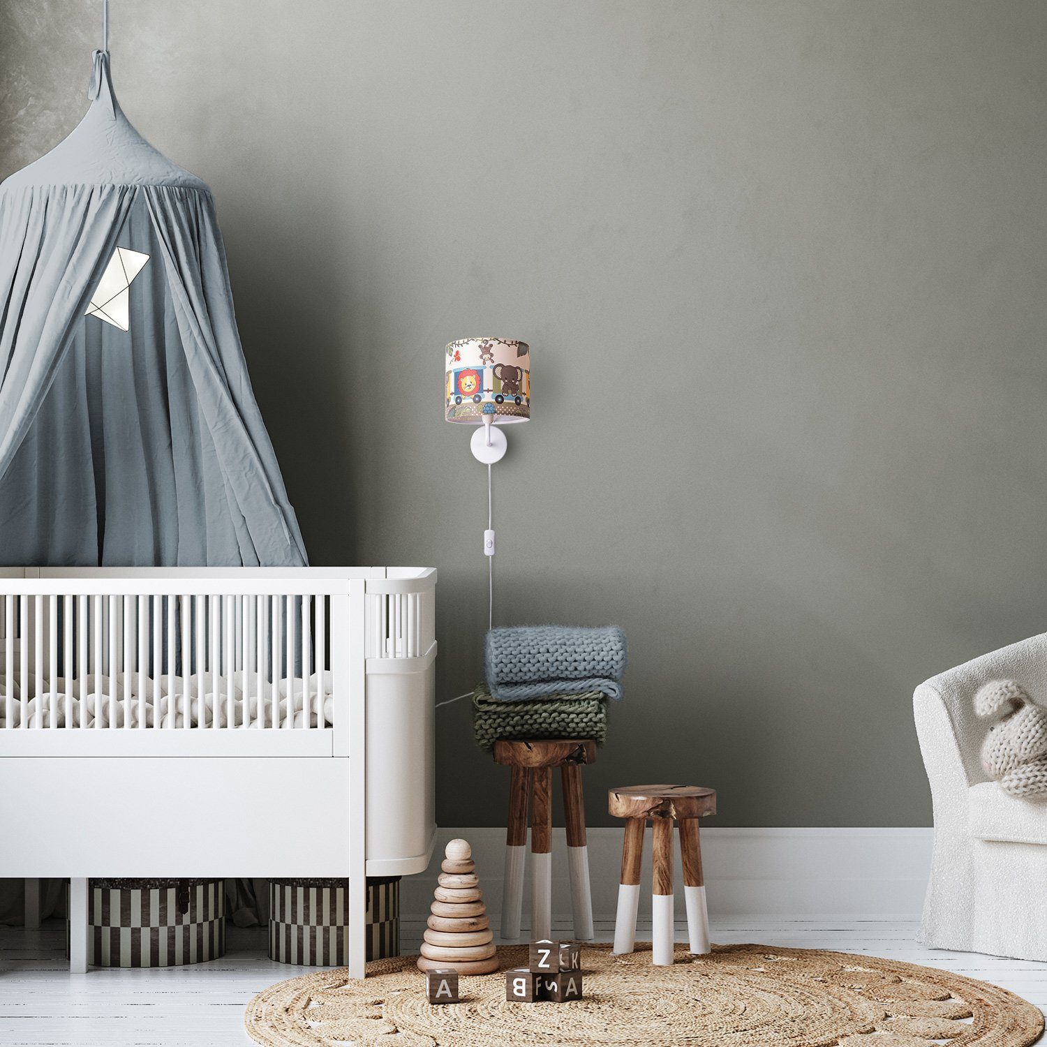 Paco Home Wandlamp Diamond 635 Kinderlamp binnen met âˆ…18cm zoo dieren trek kabellengte 3m E14