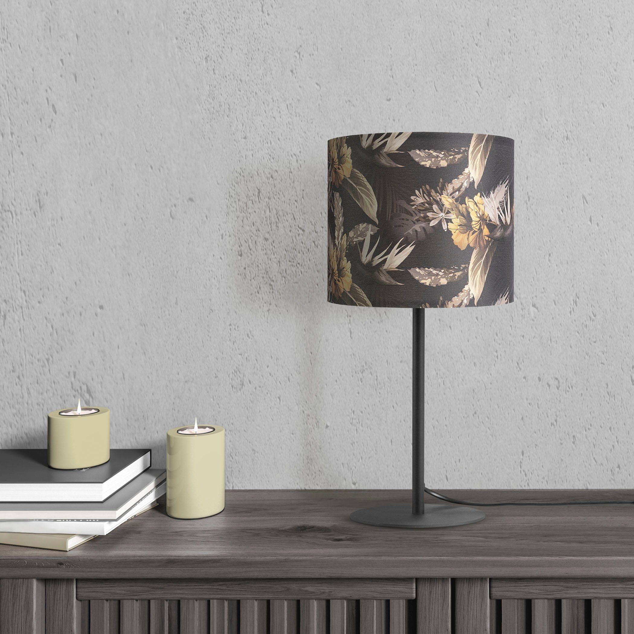 Paco Home Tafellamp Luca Flower Naar stof lampenkap bloemenpatroon bloemig textiel rond