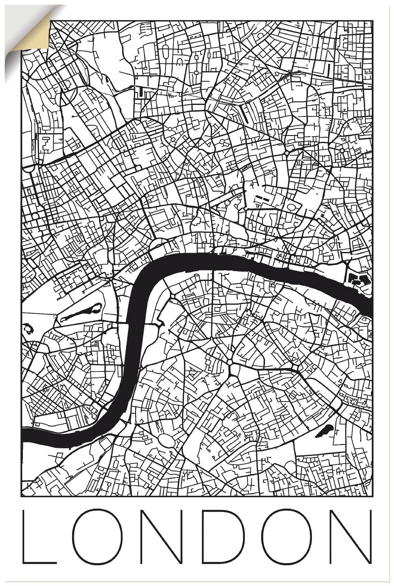 Artland Artprint Retro kaart Londen Engeland in vele afmetingen & productsoorten - artprint van aluminium / artprint voor buiten, artprint op linnen, poster, muursticker / wandfoli