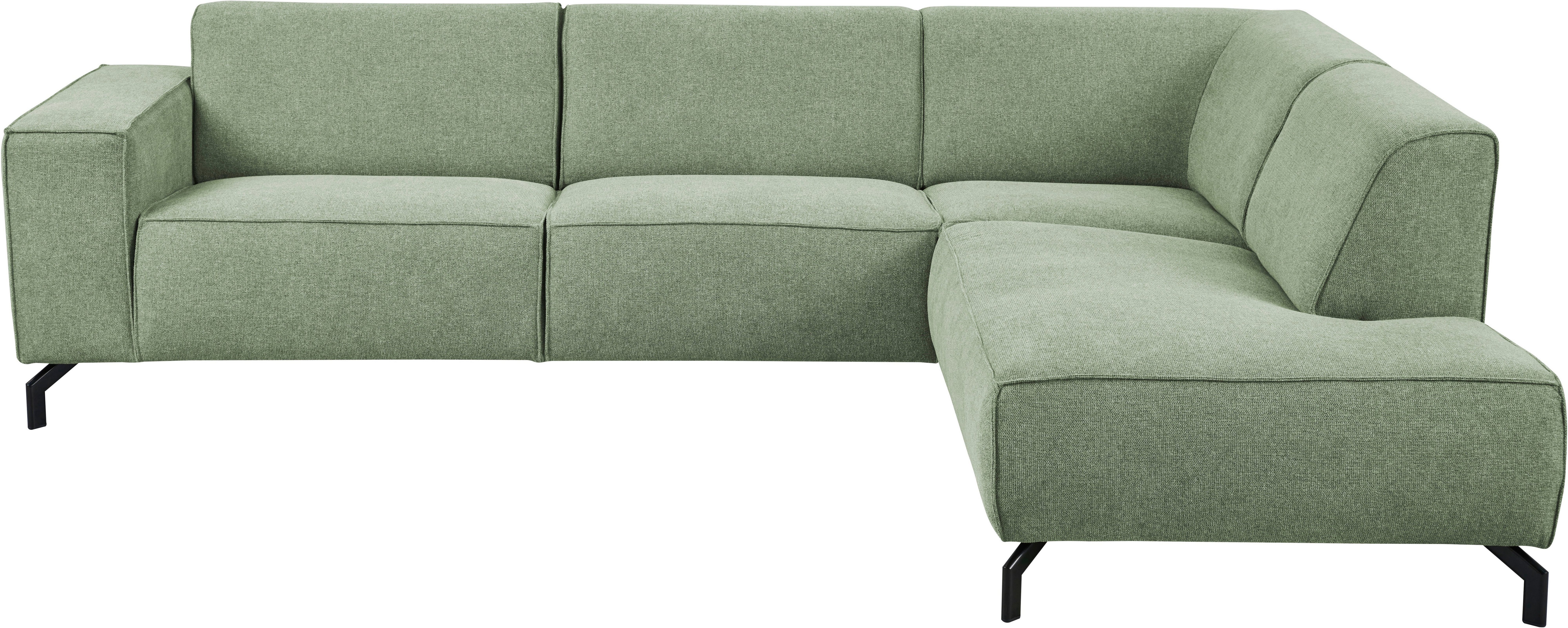Places of Style Hoekbank Lorcan, breedte 275 cm, zacht zitgevoel met zwarte metalen poten, lederlook en zachte structuurstof