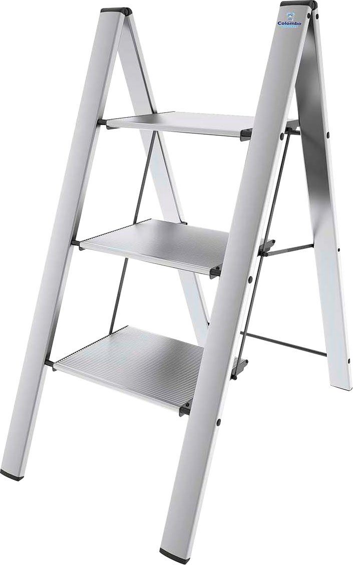 Colombo Newscal Huishoudtrapje Leonardo 2 3-traps, opklapbaar, antislip treden, draagvermogen 150 kg huishoudtrapjes zilver(kleur)