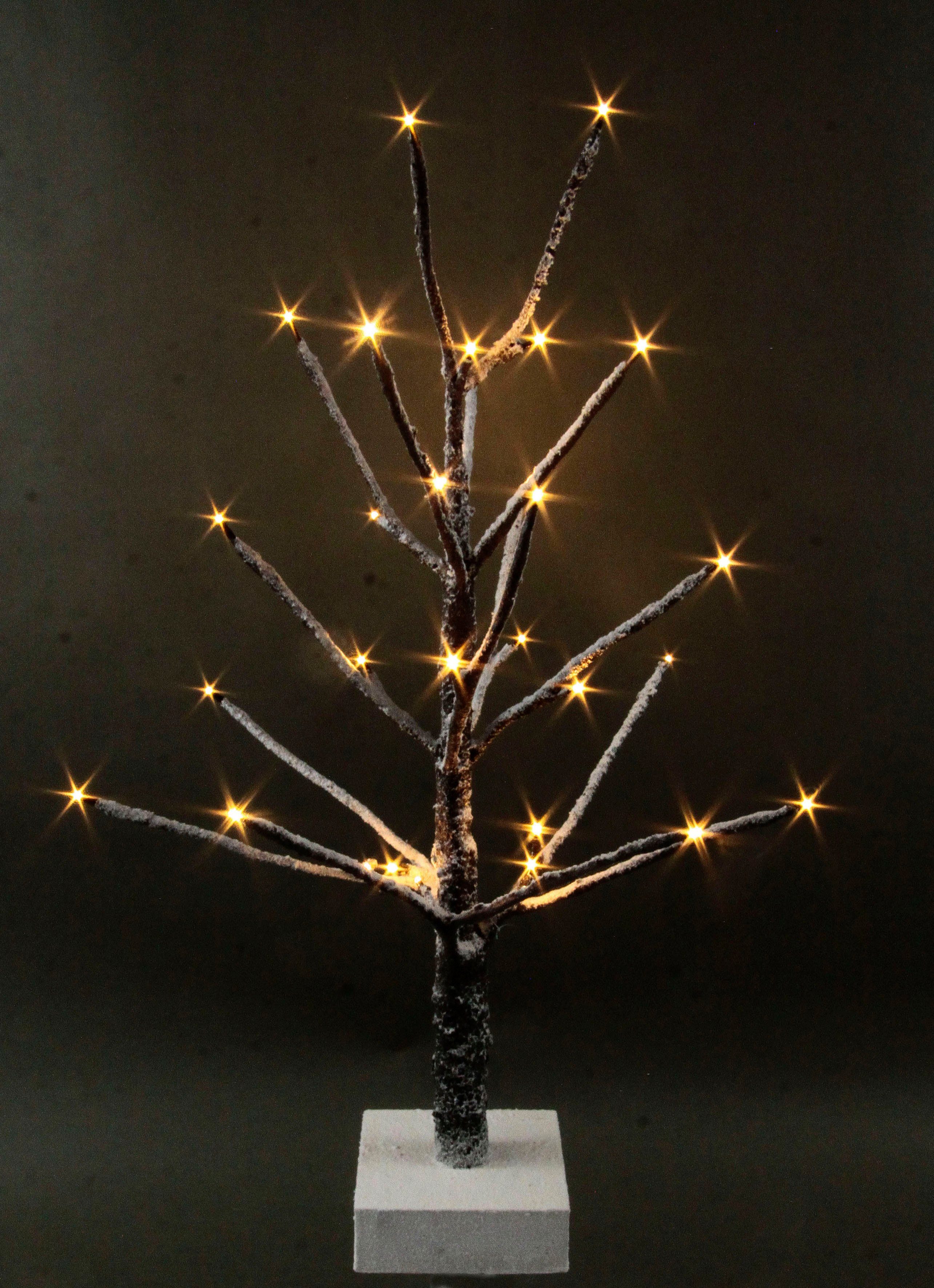 I.GE.A. Deco-boom Kunstmatige kerstboom, kunstboom, kerstdecoratie met kunstsneeuw en led verlichting op houten voet, bruin, hoogte ca. 65 cm (1 stuk)