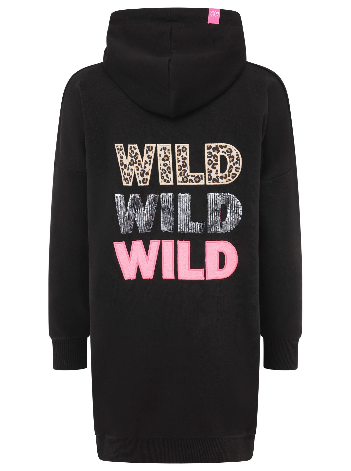 Zwillingsherz Sweatjurk "Wild Wild Wild" met capuchon, kangoeroezak en wild motief op de rug