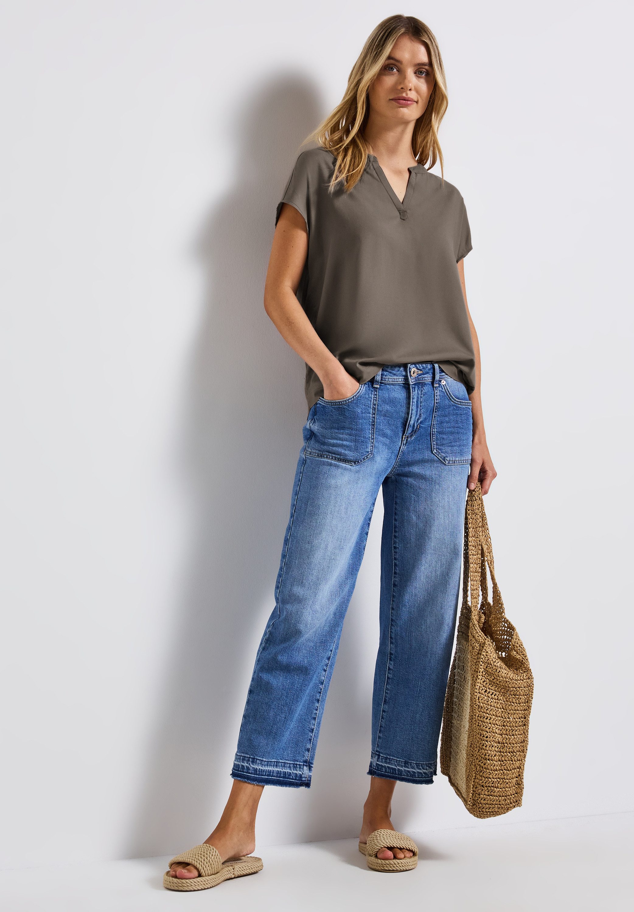 STREET ONE Blouse met korte mouwen Hals met split