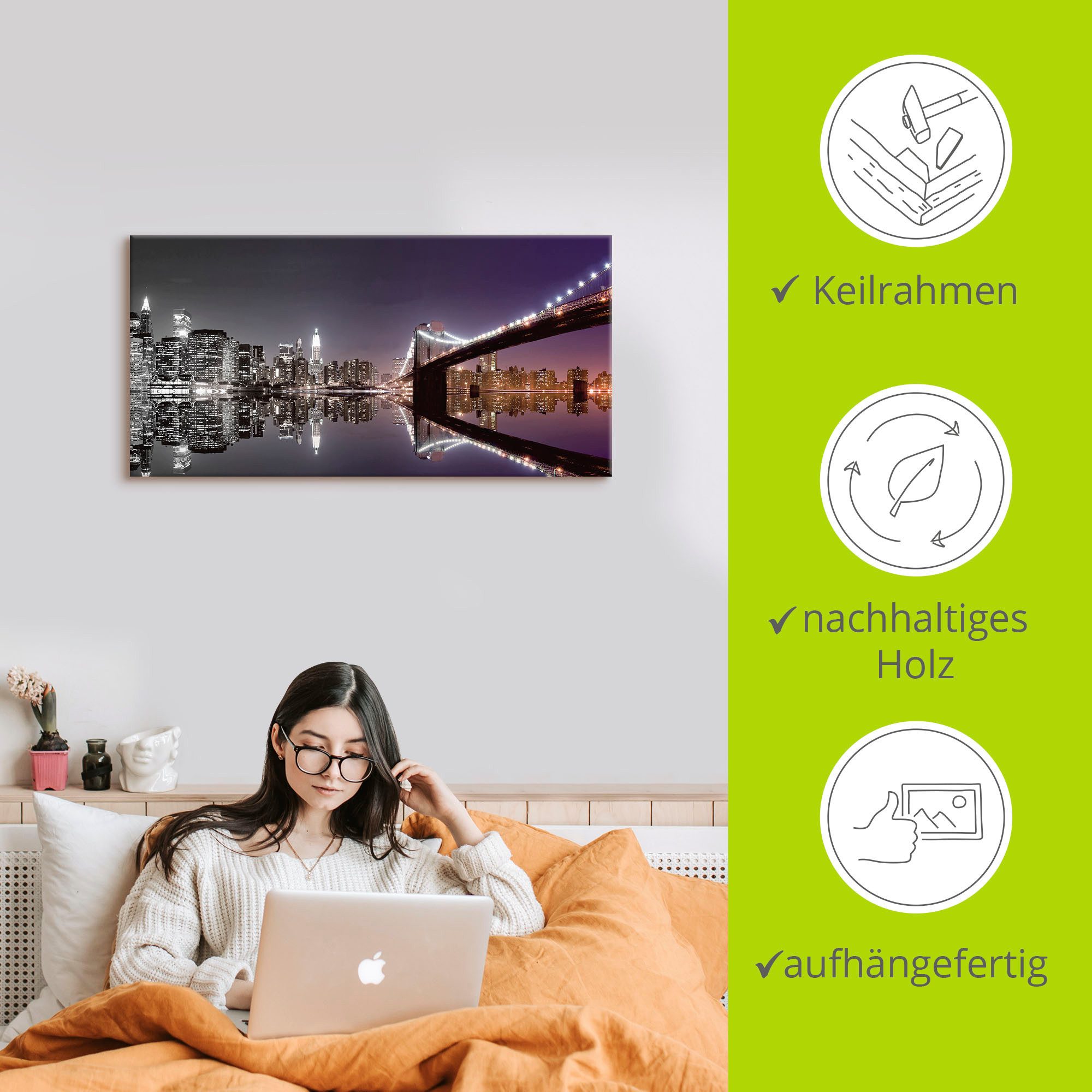 Artland Artprint New York skyline nachtelijke reflectie als artprint op linnen, poster, muursticker in verschillende maten