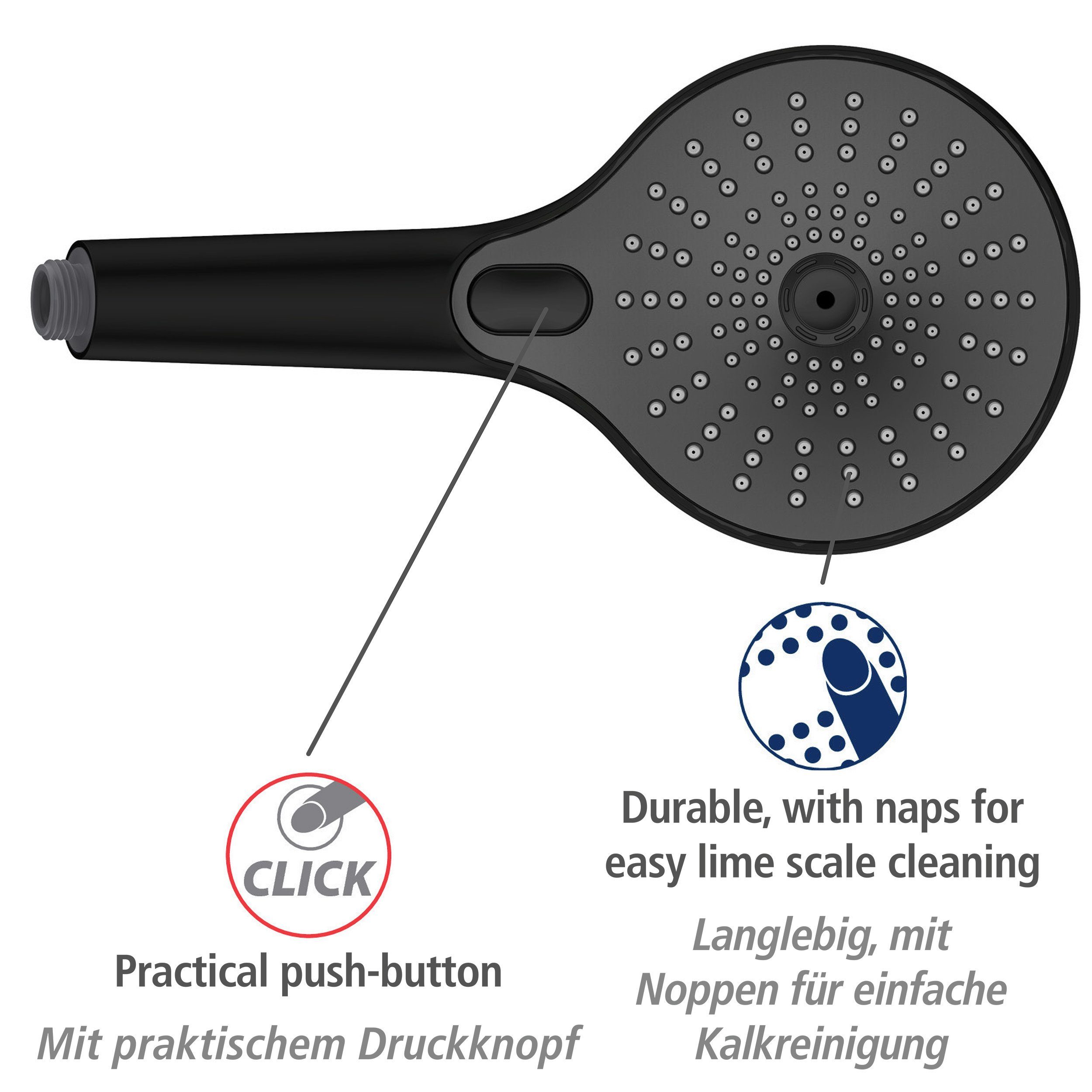 WENKO Handsproeier Ultimate Shower Zwart/grijs, Ø 13 cm (1-delig)