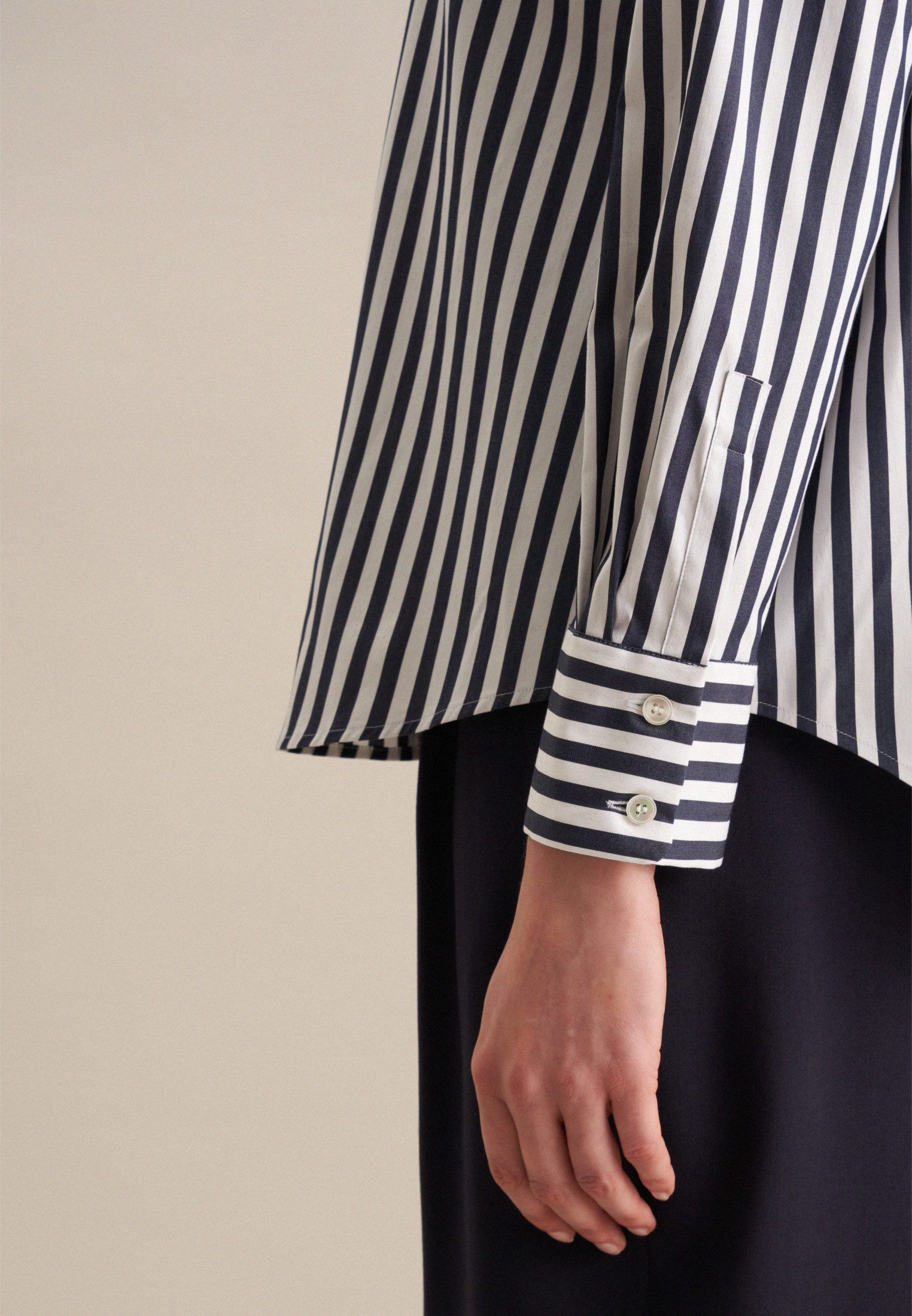 seidensticker Overhemdblouse Zwarte roos Lange mouwen kraag strepen