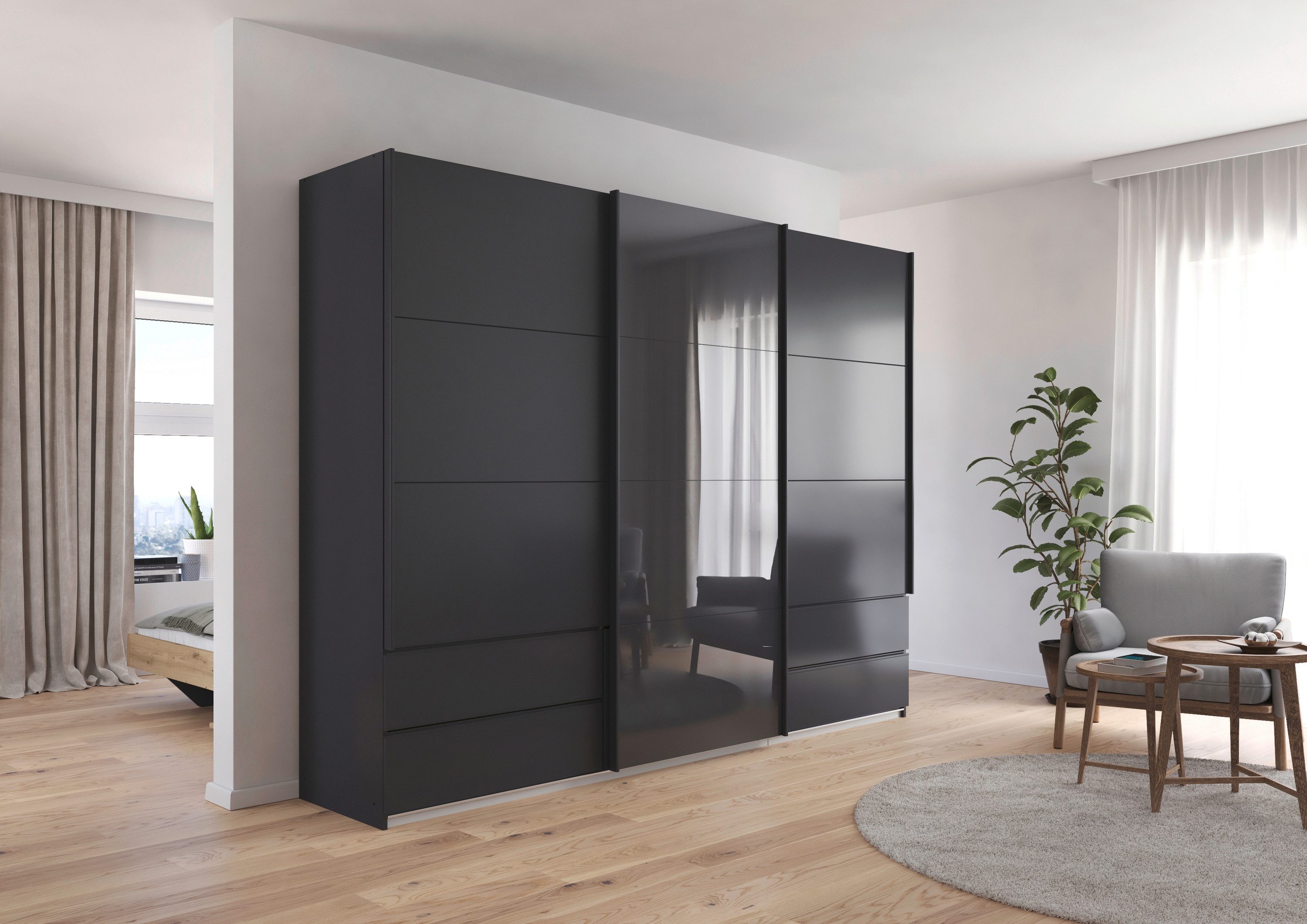 rauch Schuifdeurkast Kledingkast Kast Garderobe ELARA Glazendeur/Grauw spiegel