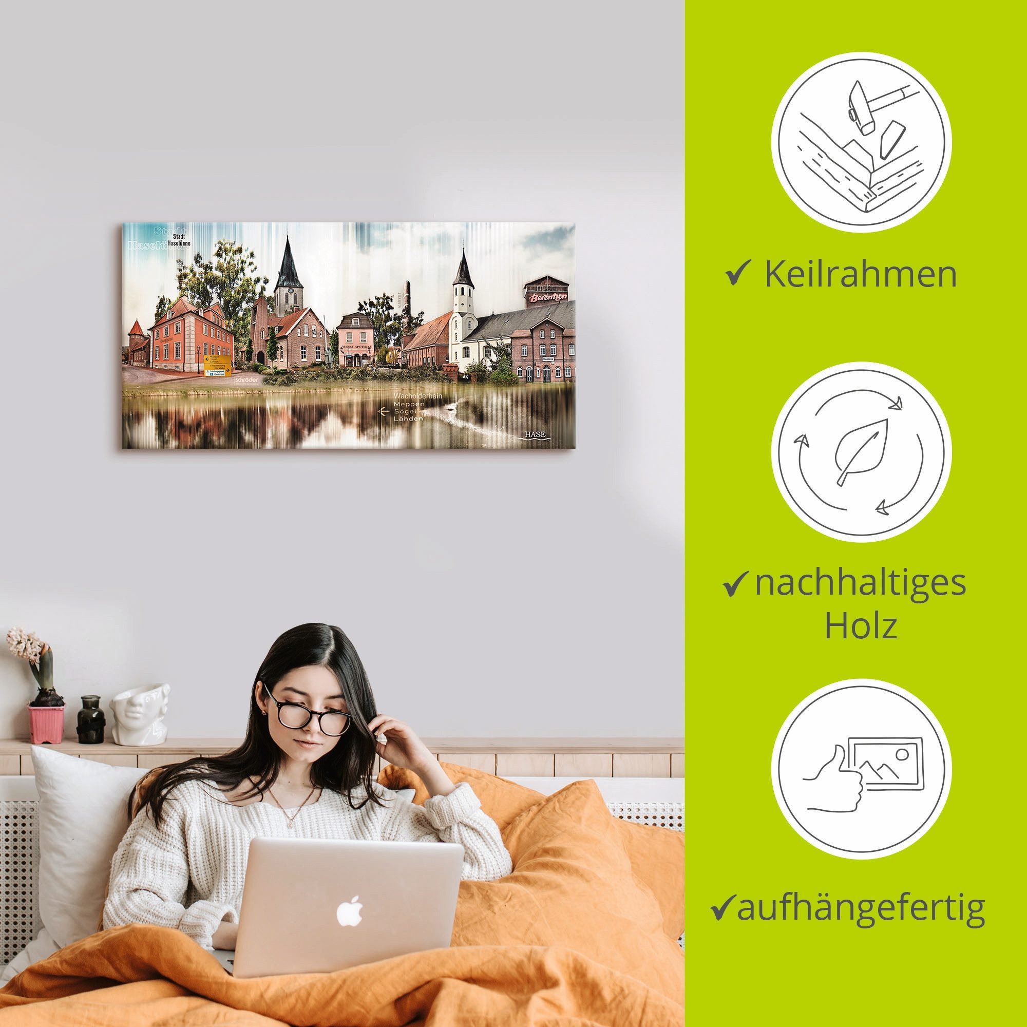 Artland Artprint op linnen Haselünne stadsgezicht collage Emsland