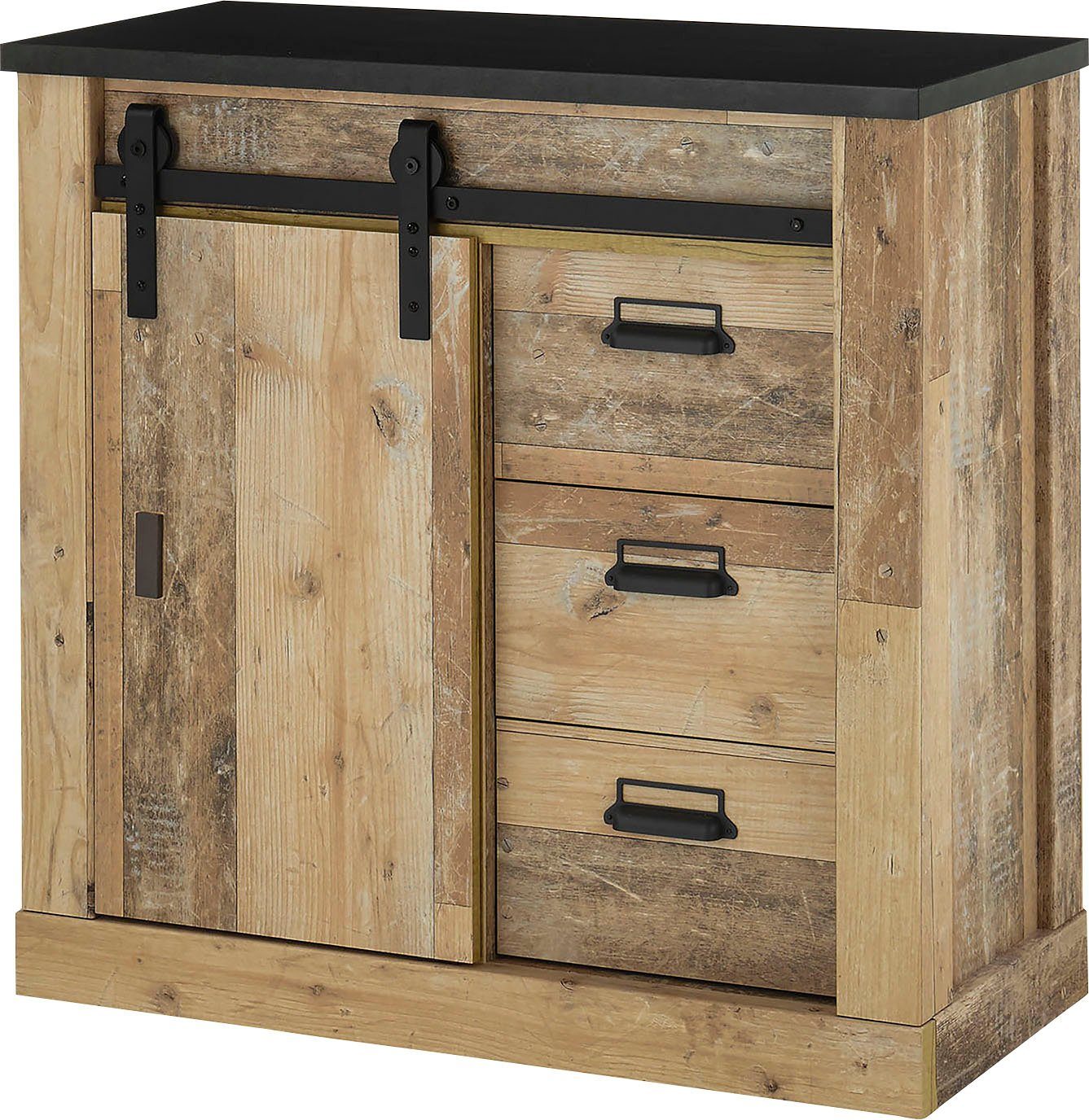 Home affaire Kast Sherwood Houtdecor, met schuurdeurbeslag en apothekersgrepen, breedte 92 cm