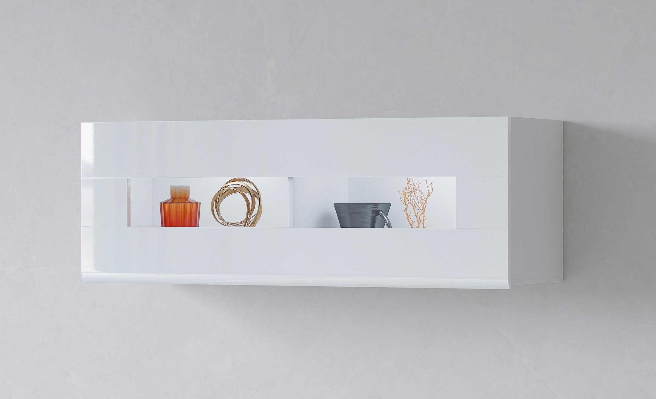 INOSIGN Hangende vitrinekast Toledo, breedte 131 cm trendy glazen vitrine met decoratieve MDF-front vitrinekasten wit