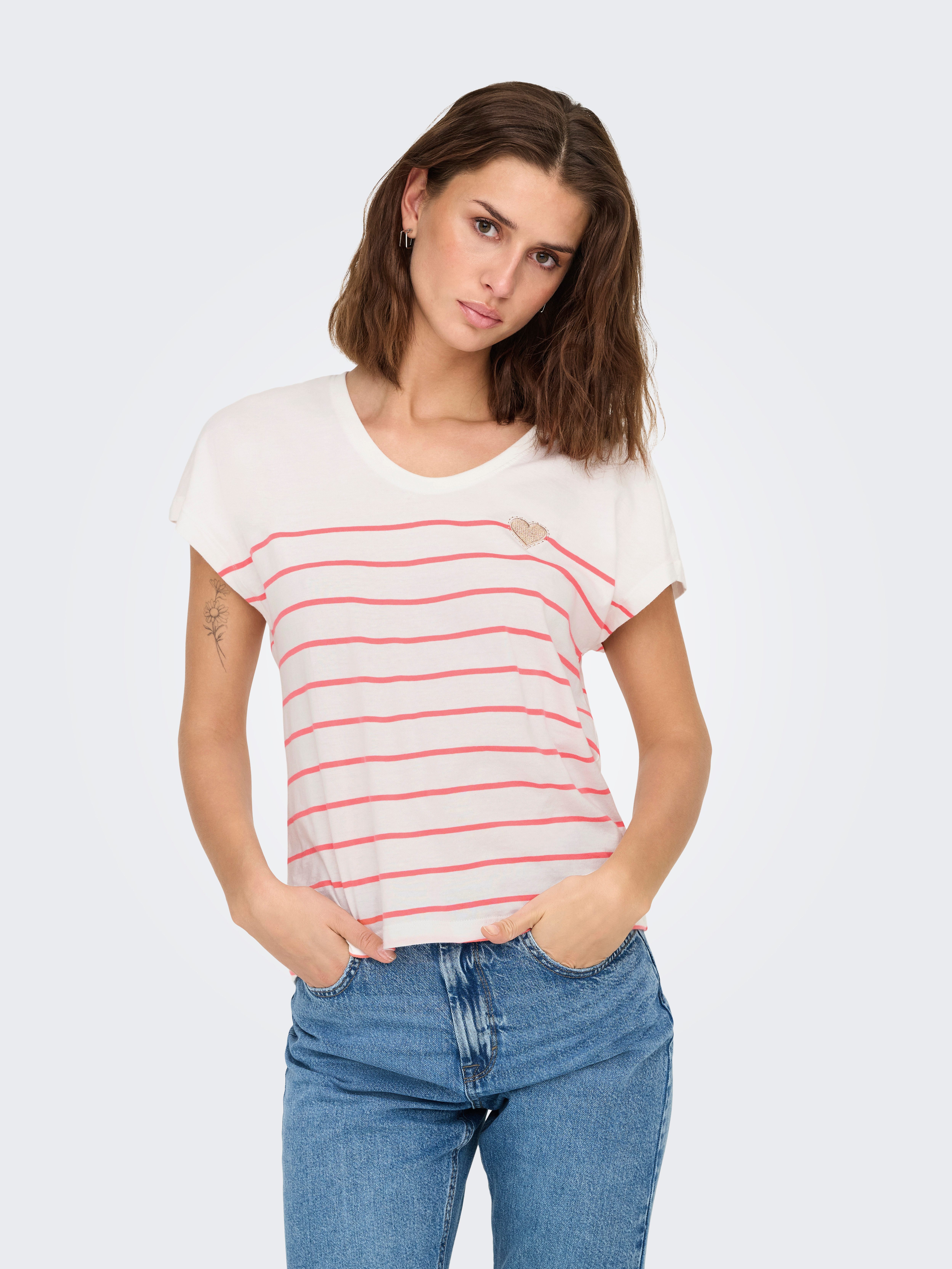 Only Shirt met korte mouwen ONLEMILY LIFE S/S HEART TOP CS JRS