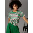 aniston casual t-shirt met streepdessin en "unique"-opschrift groen