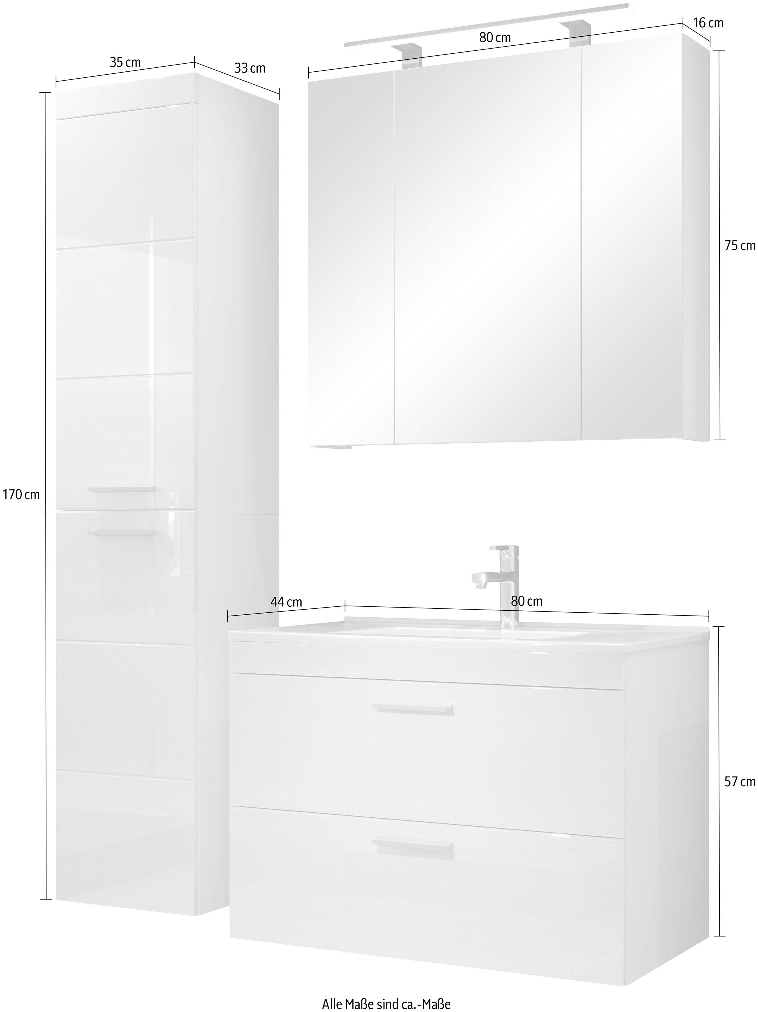 welltime Badkamerset Dormoletto Hangende badkamermeubels met inbouwwastafel in wit hoogglans (4-delig)