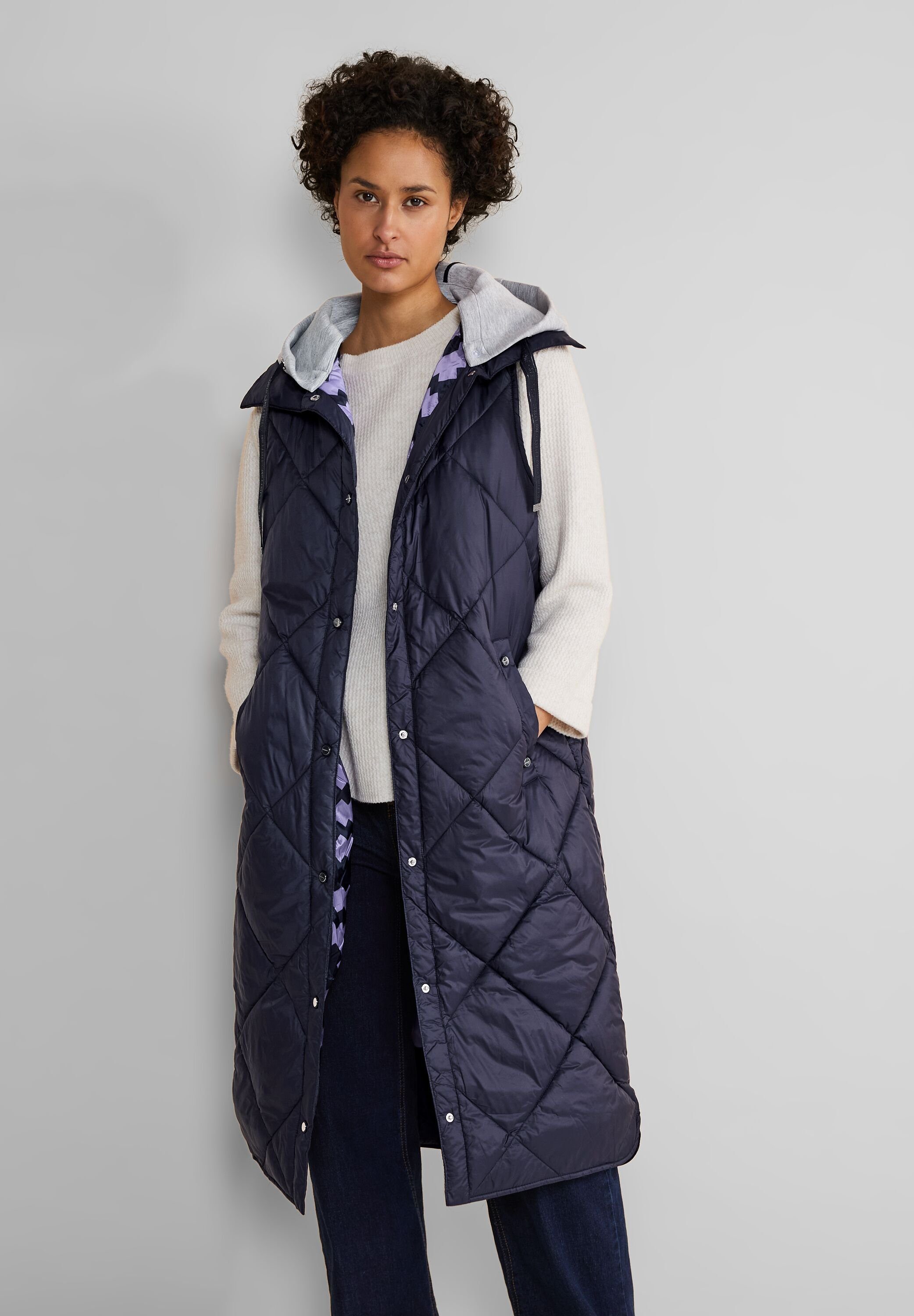 STREET ONE Lang gilet met ruitstiksel