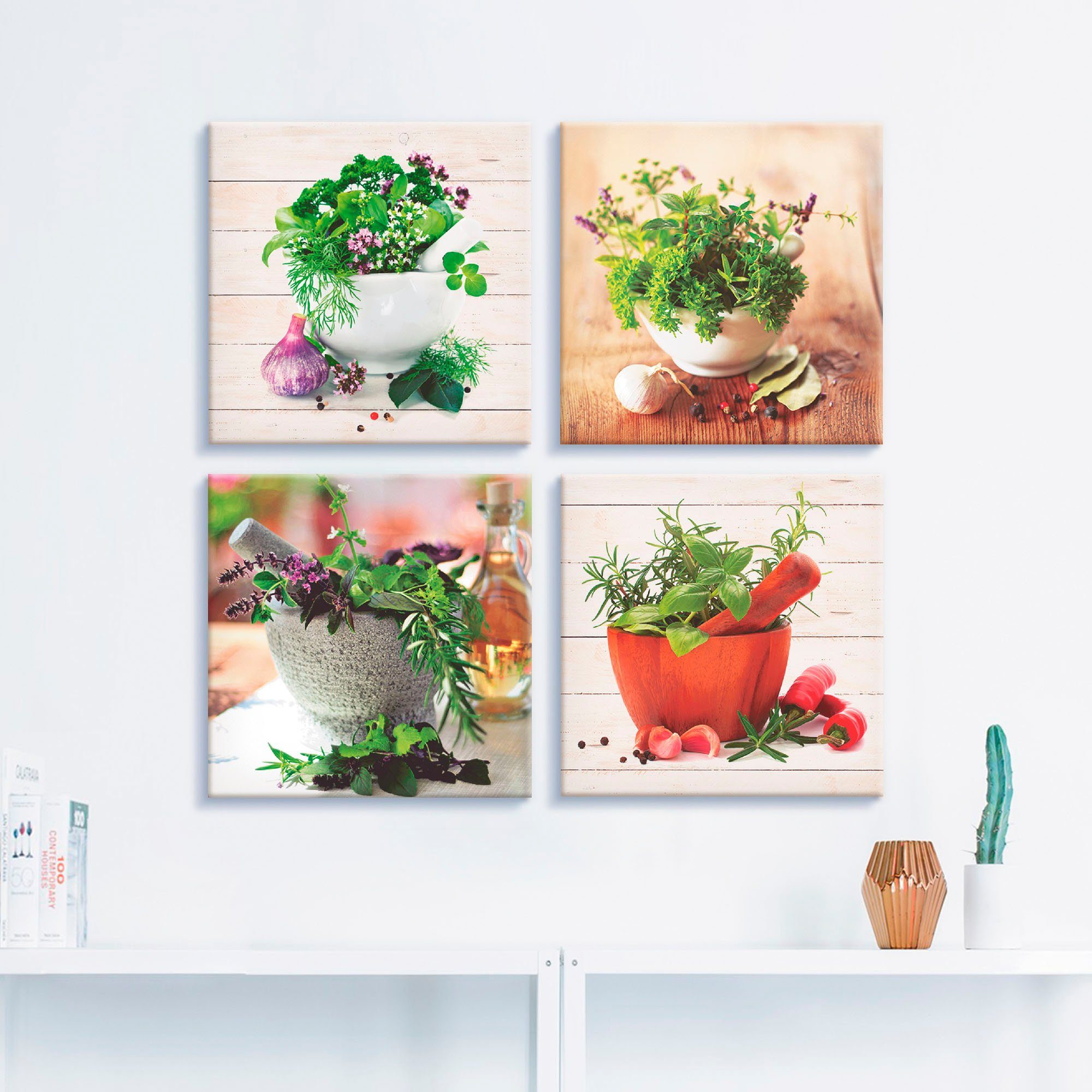 Artland Artprint op linnen Verse kruiden en specerijen set van 4, verschillende maten (4-delig)