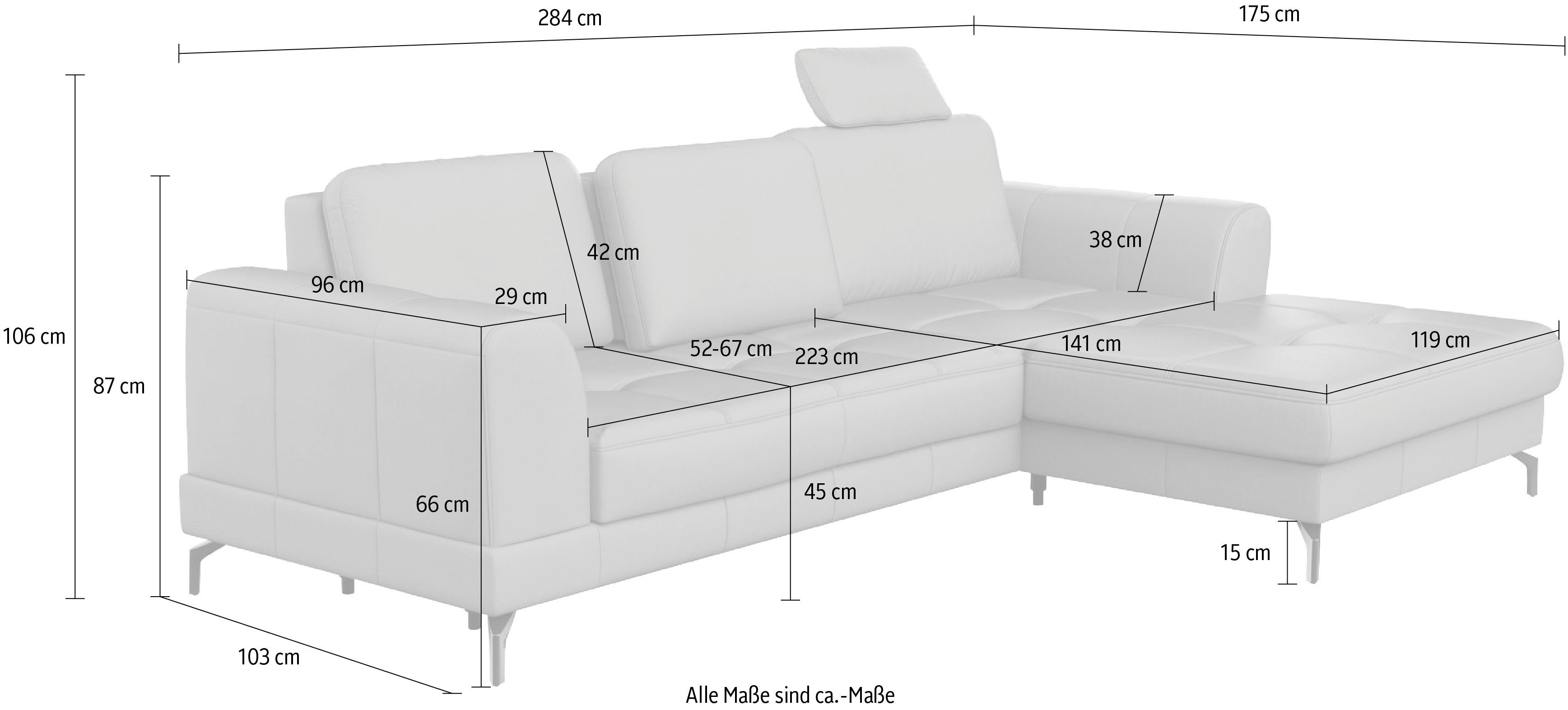 sit&more Hoekbank Bendigo L-vorm inclusief zitdiepteverstelling, bodemvrijheid 15 cm, 2 pootkleuren
