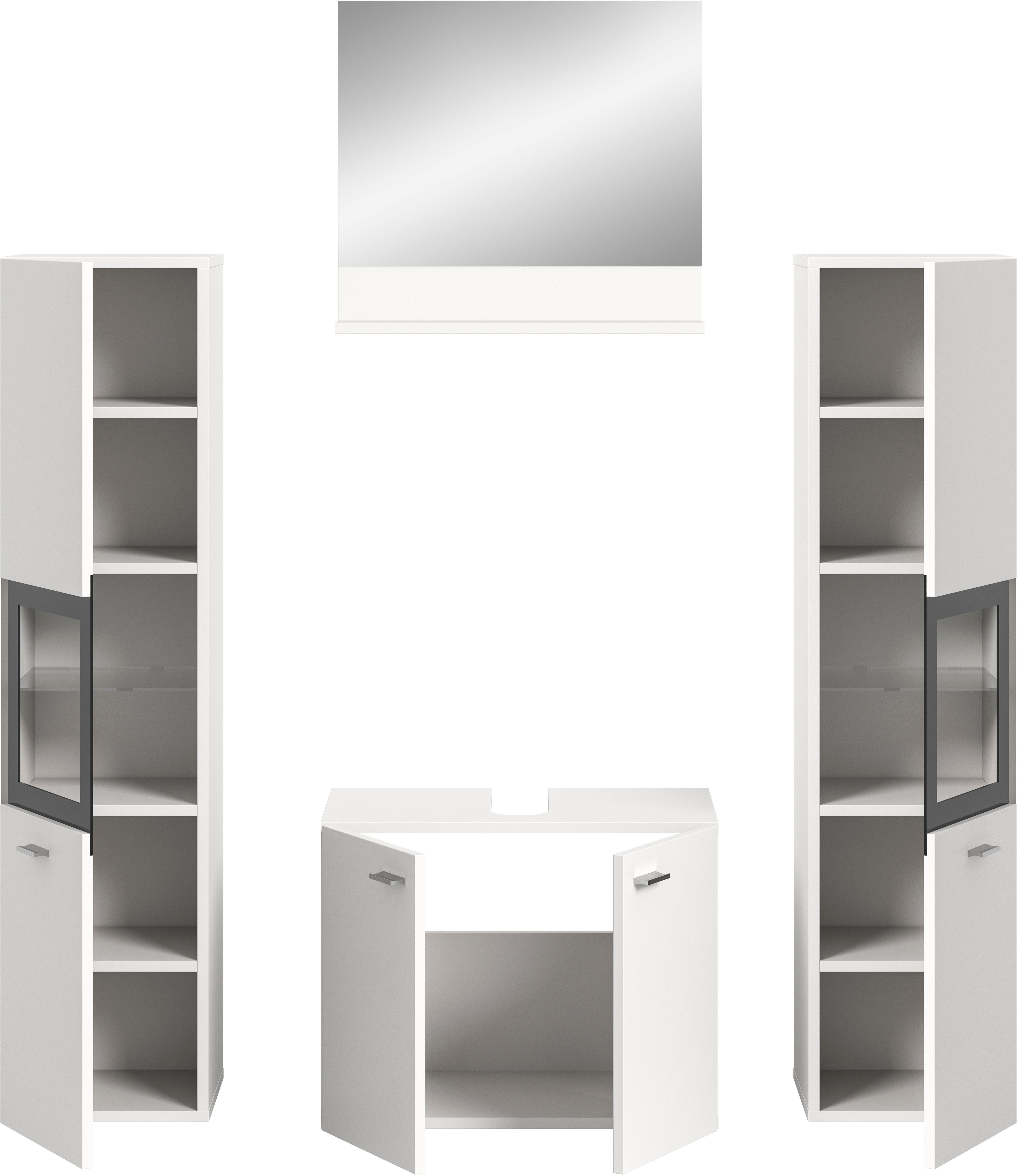 welltime Badmeubelset Tampa, breedte 137cm, 4-delig Wastafelonderkast, spiegel, hoge kast (4 stuks)