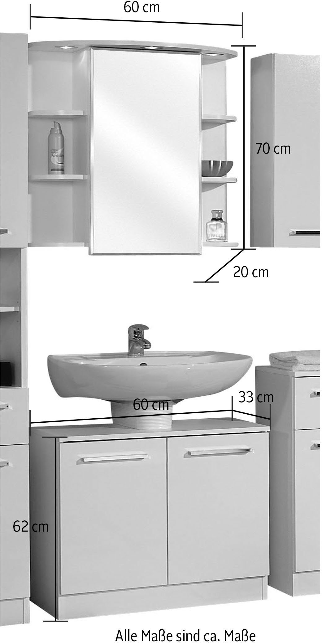 Saphir Badkamerserie Quickset 335 2-delig, wastafelonderkast met led-spiegelkast (2-delig)