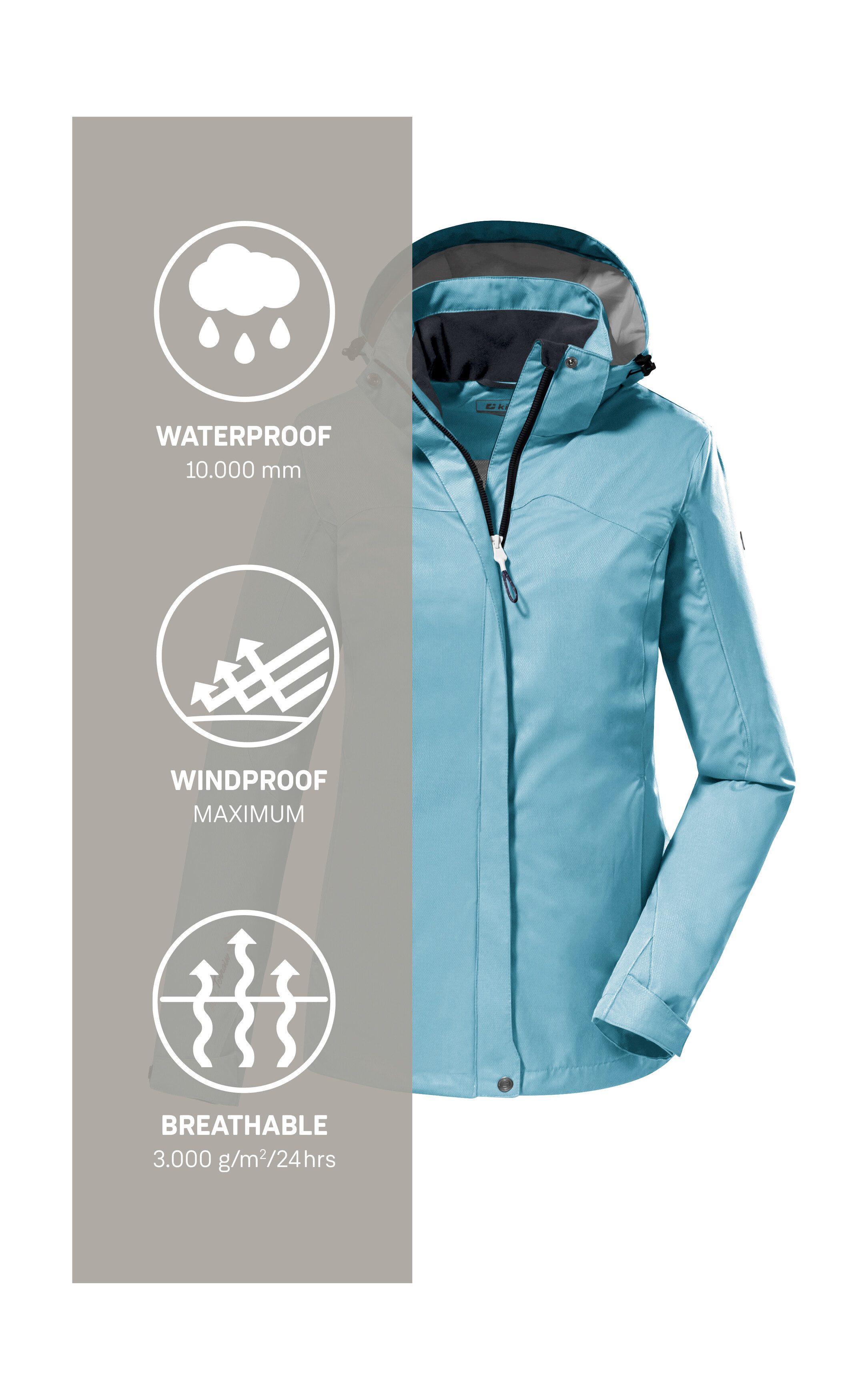 Killtec Outdoorjack KOS 133 WMN JCKT Water- en winddichte damesjack met afneembare capuchon, PFAS-vrij