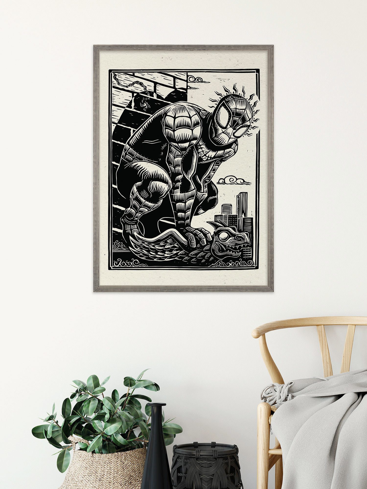 Komar Artprint Marvel Spider-Man Lino-Cut 300 x 280 cm (breedte x hoogte) - behang, vlies, woonkamer, slaapkamer (1 stuk)