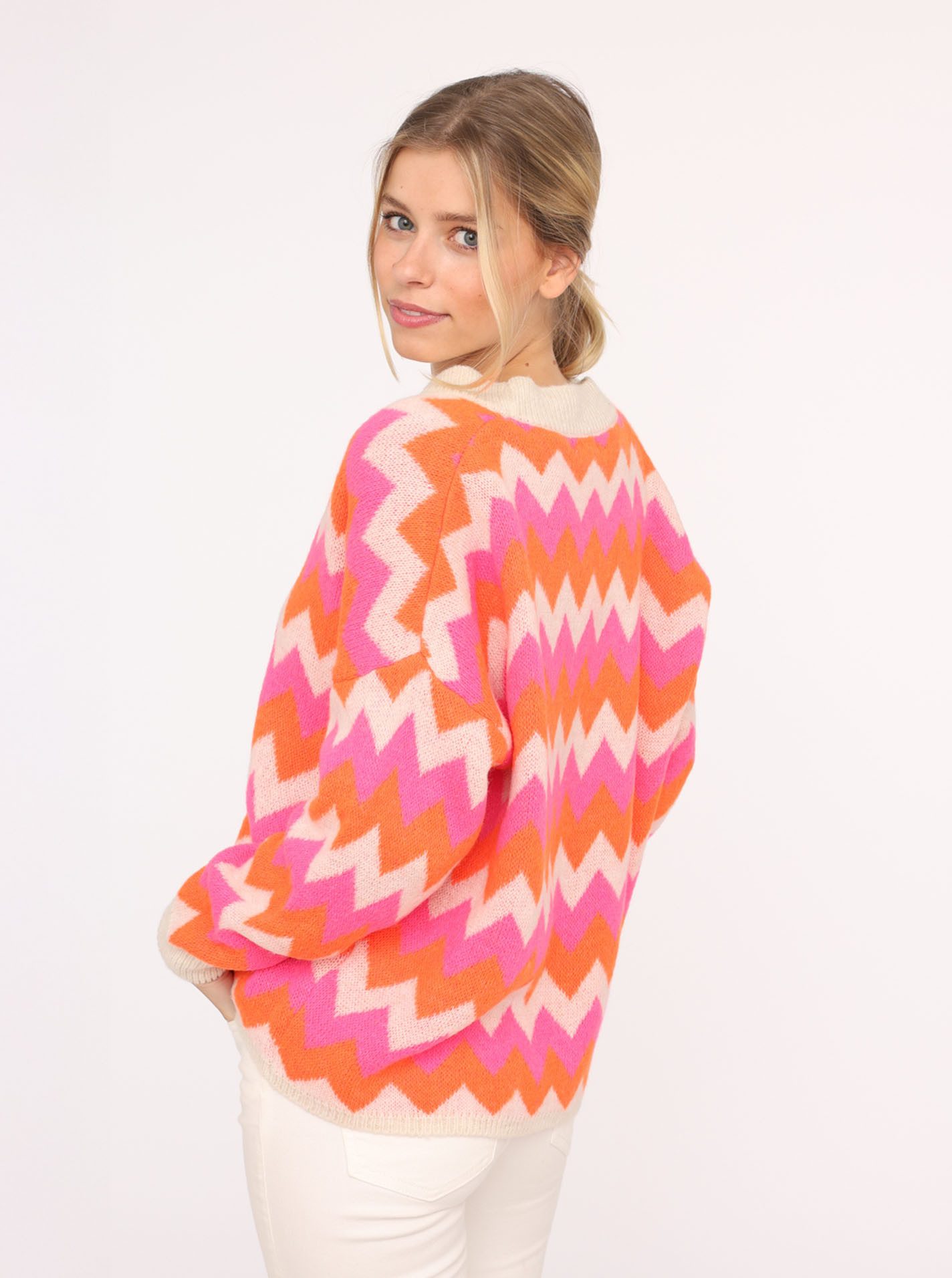 Zwillingsherz Cardigan Buntes ZickZack met ruimvallende snit
