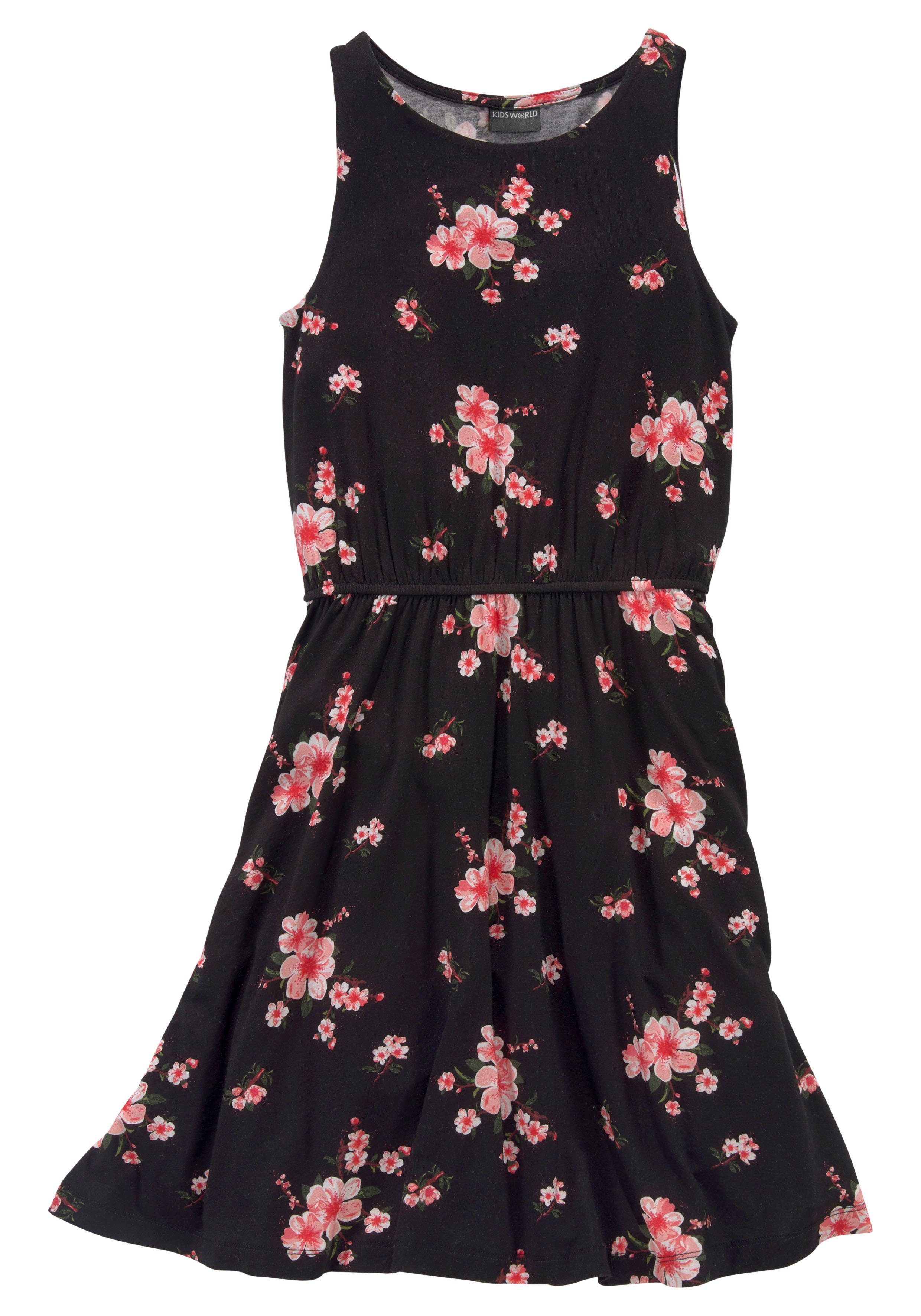 KIDSWORLD Jerseyjurk Voor meisjes zomerse, knie-vrije, bloemige, van katoenmix, mouwloos