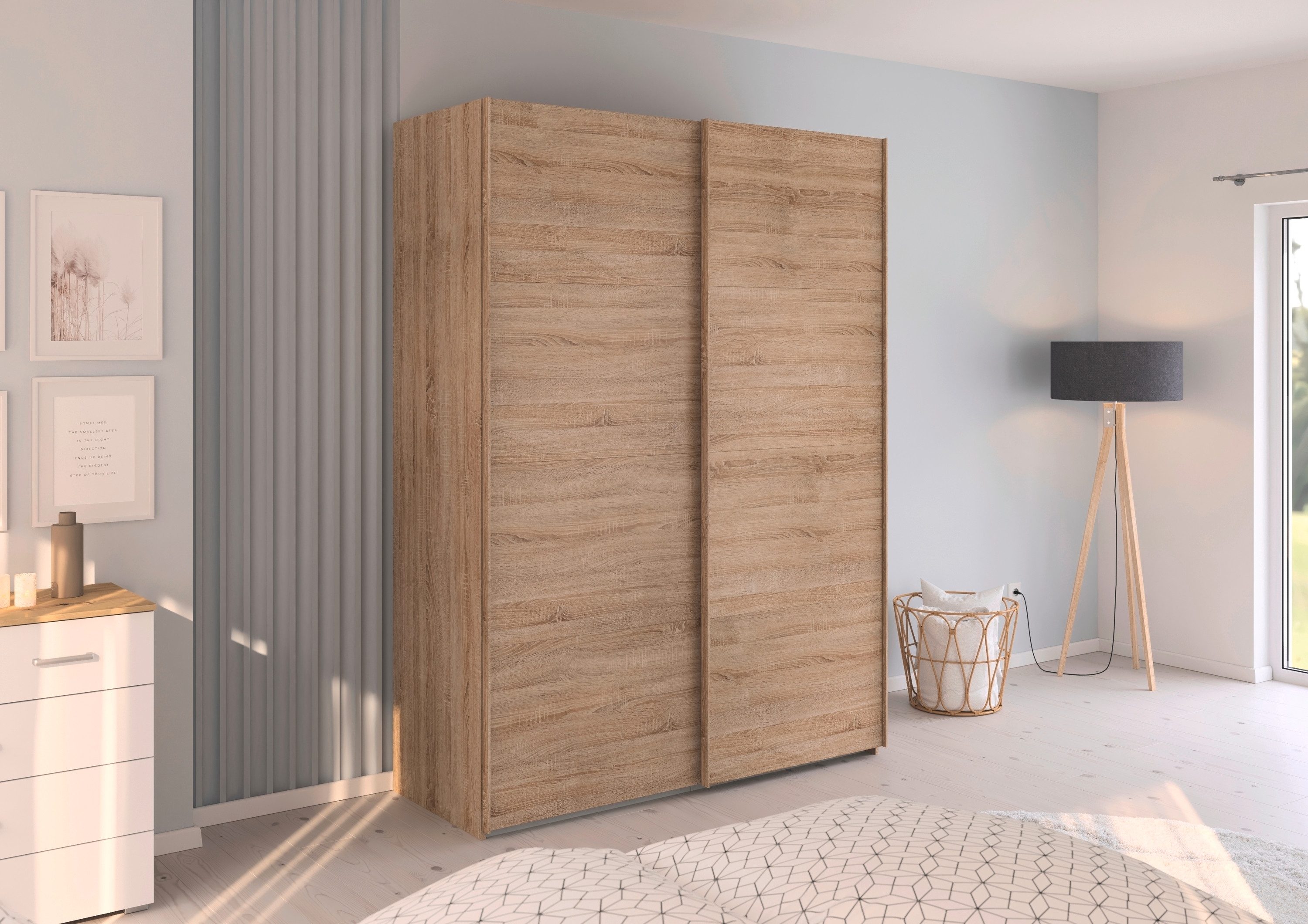 rauch Schuifdeurkast Kledingkast Kast Garderobe Slaapkamerkast EVELYN in elegante stijl, in 5 breedtes, handgrepen in corpuskleur made in germany