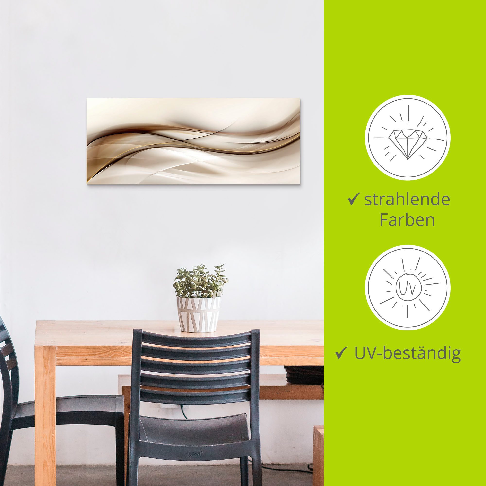 Artland Artprint Bruine abstracte golf als artprint van aluminium, artprint voor buiten, artprint op linnen, poster, muursticker