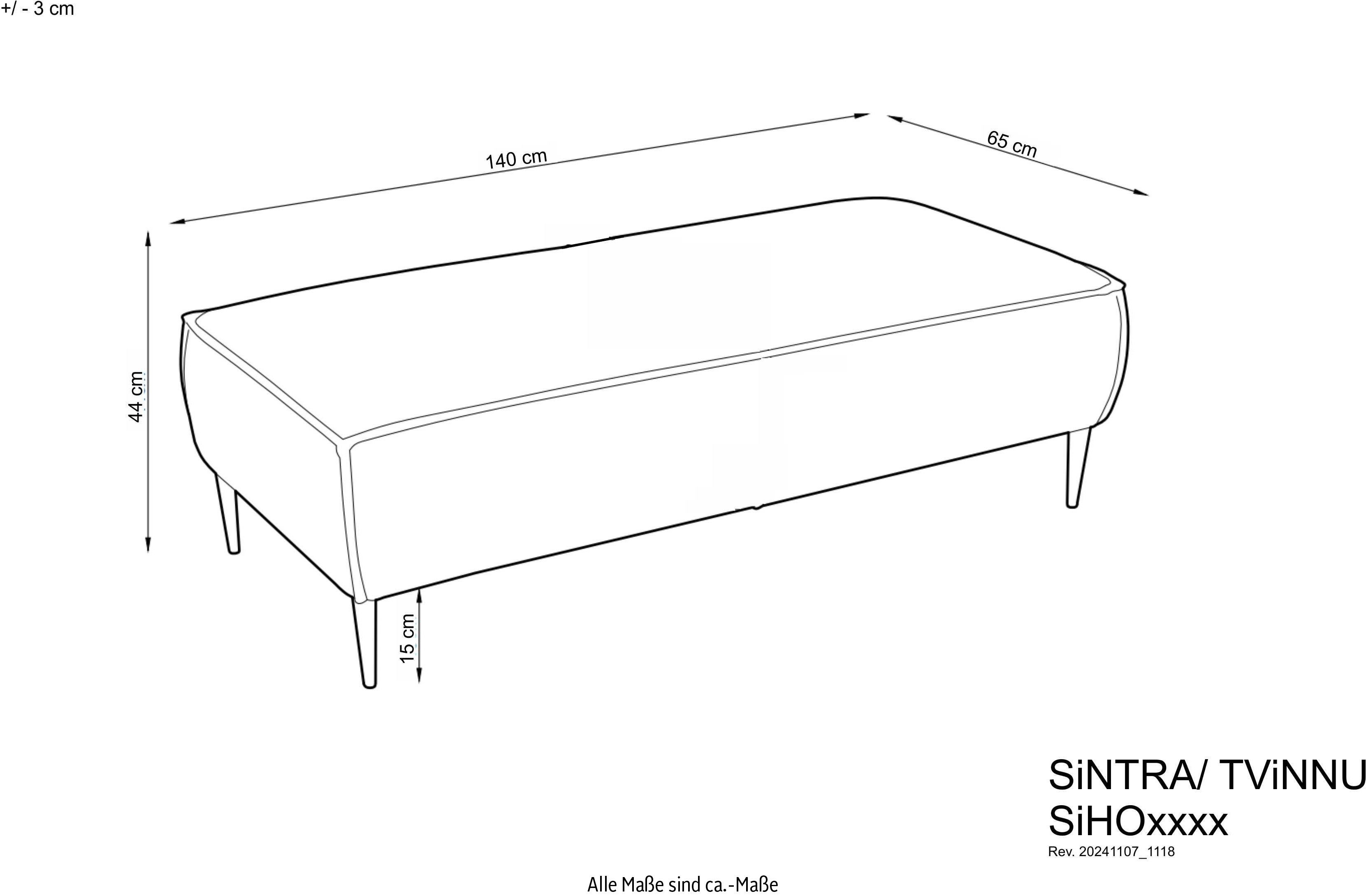 andas Zithoek TVINNU, Polsterecke L-Form, Schlaffunktion, met Hocker (set, 2-delig)