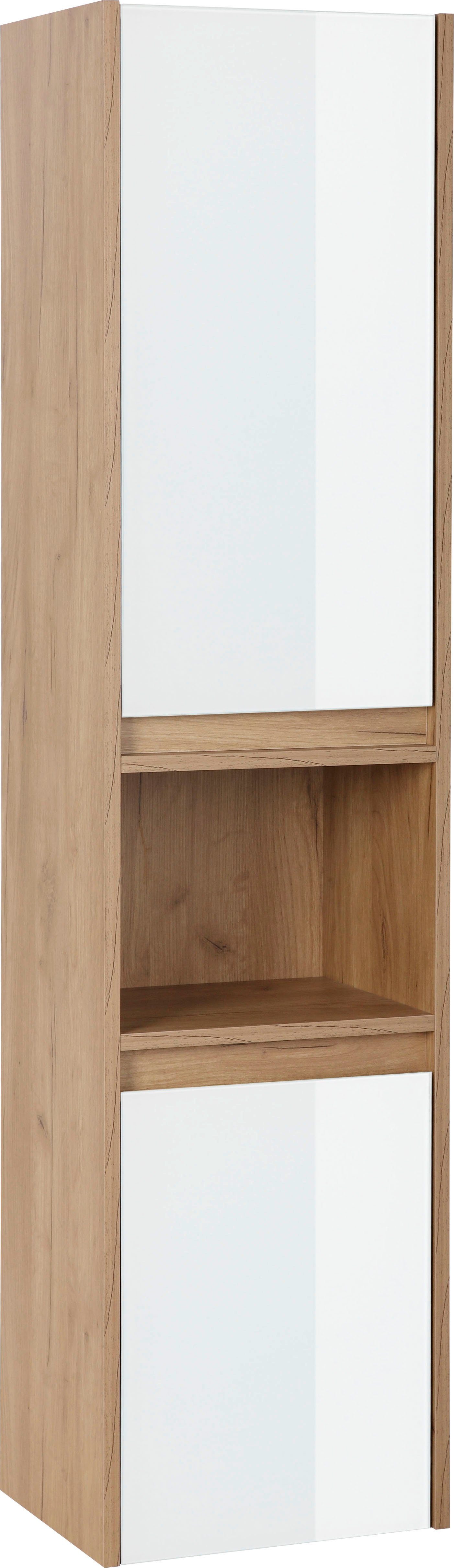 welltime Hoge kast Torun badkamerkast kast breedte 35 cm met glazen fronten hoge kasten wit