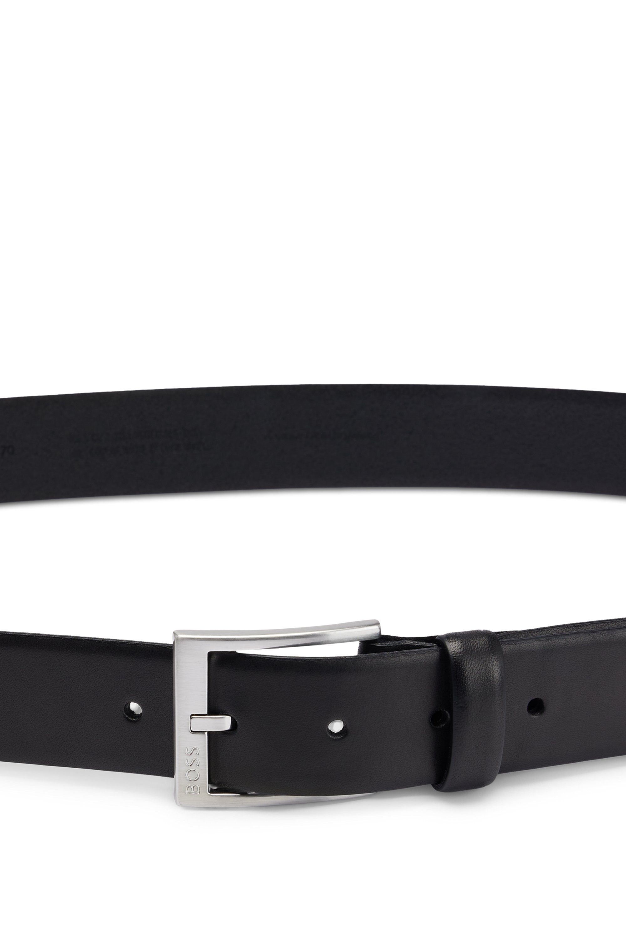 Boss Leren riem met vierkante sluiting en gegraveerd logo