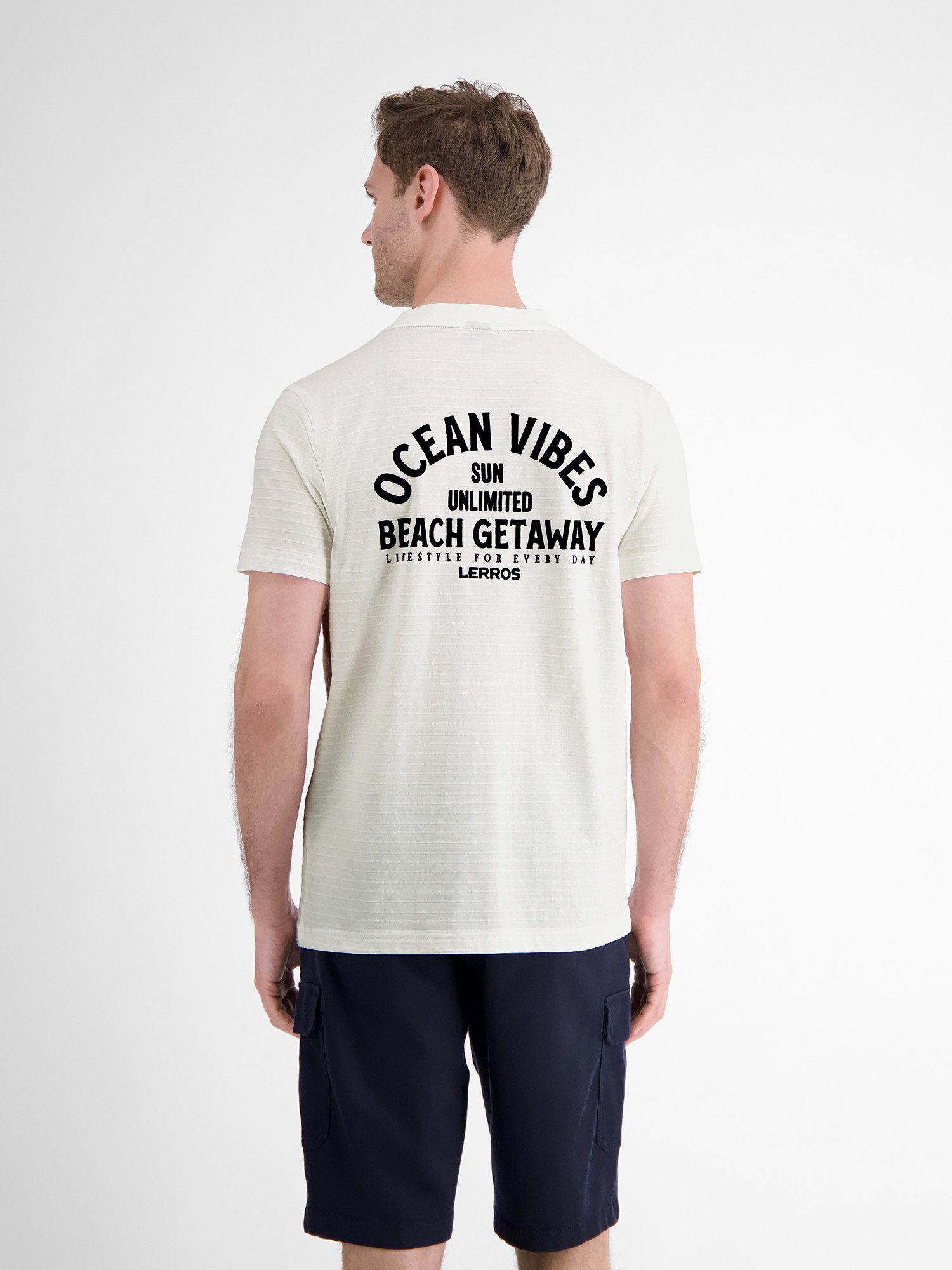 Lerros T-shirt LERROS gestreept T-shirt met voor- en achterkant print