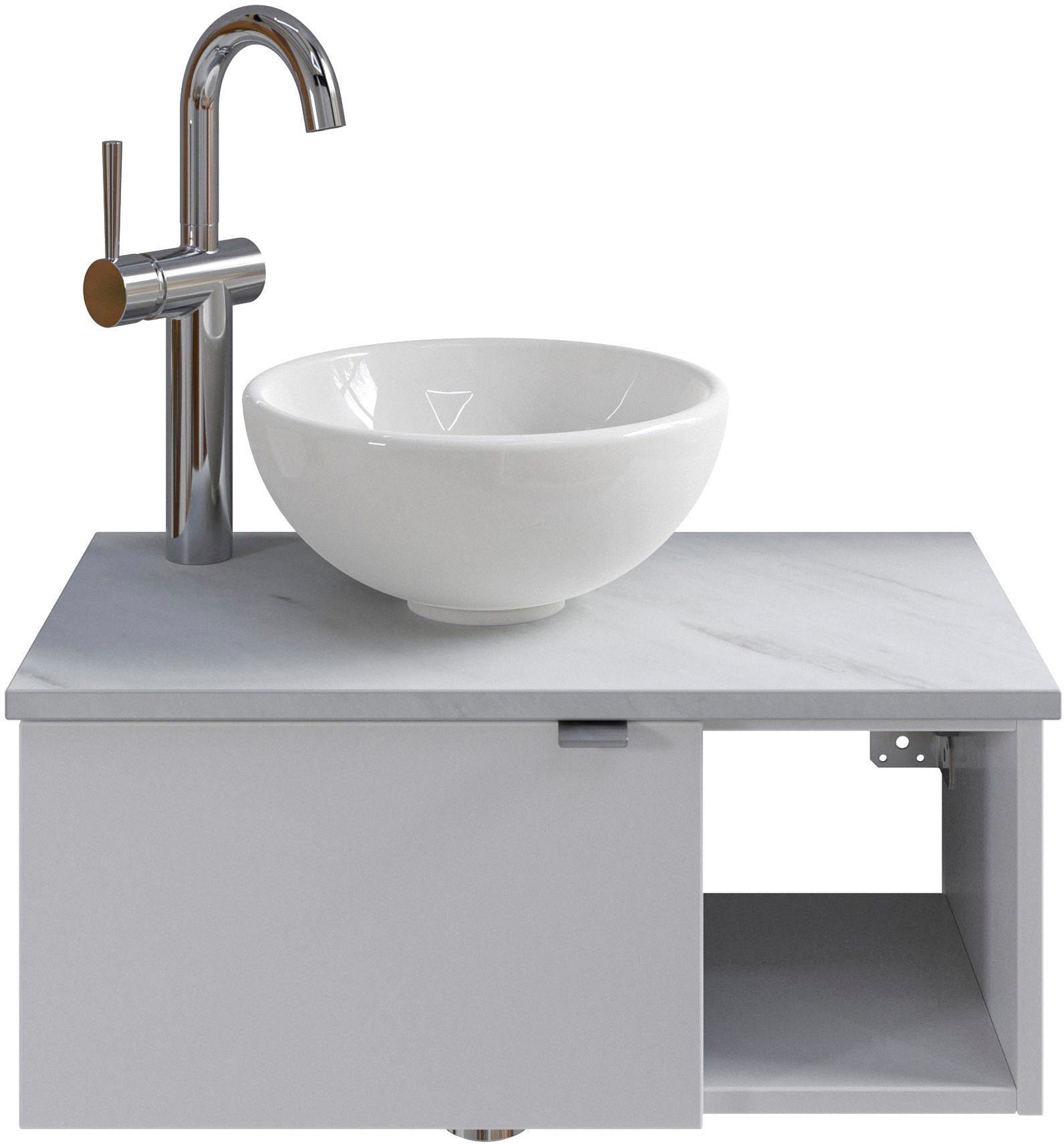 Saphir Wastafelonderkast Serie 6915 wastafel met onderkast voor gastenbadkamer, tweede toilet (3-delig) wastafelmeubels wit