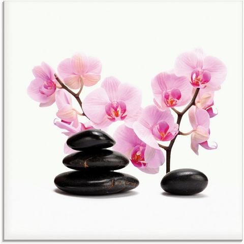 Artland print op glas Schwarze Steine und pink Orchidee