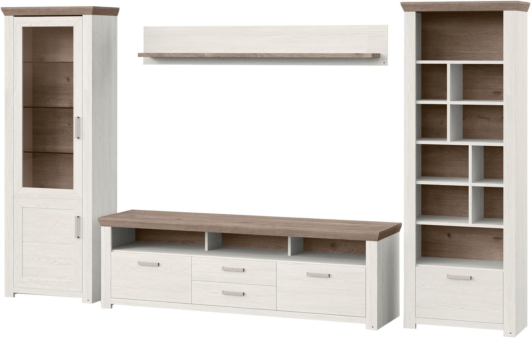 set one by Musterring Wandmeubel York Combinatie 03, in 3 kleurvarianten, totale breedte 370 cm (4-delig)
