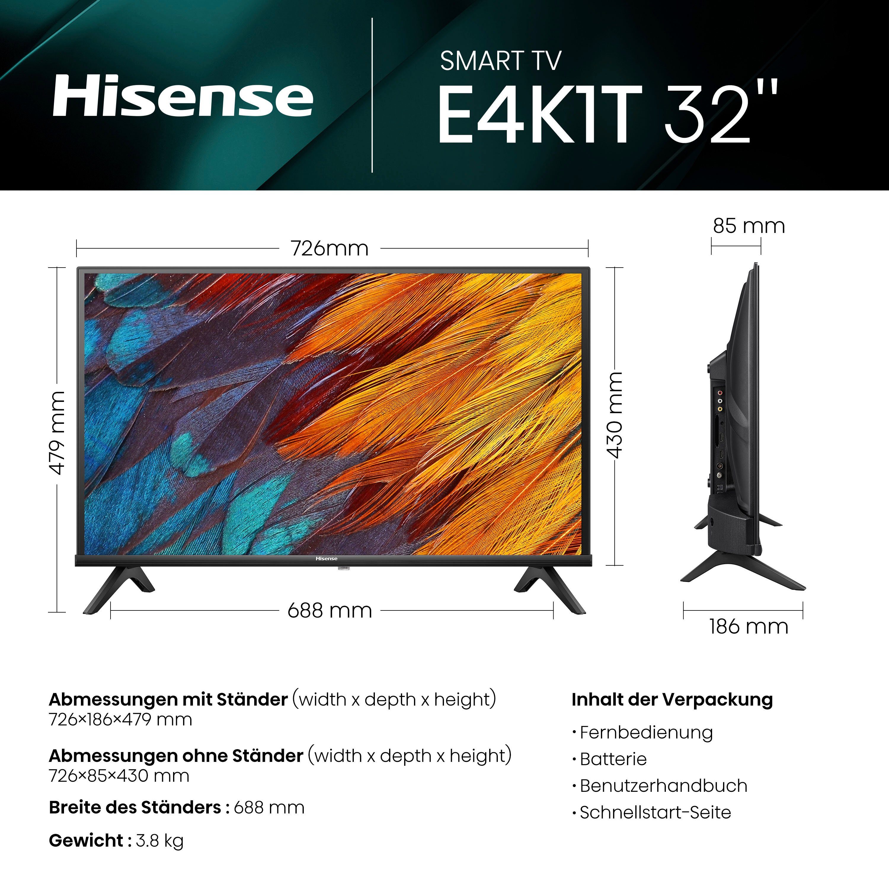 Hisense Led-TV, 80 cm / 32", HD, Smart-TV,Triple Tuner DVB-T2 / T/C / S2 / S