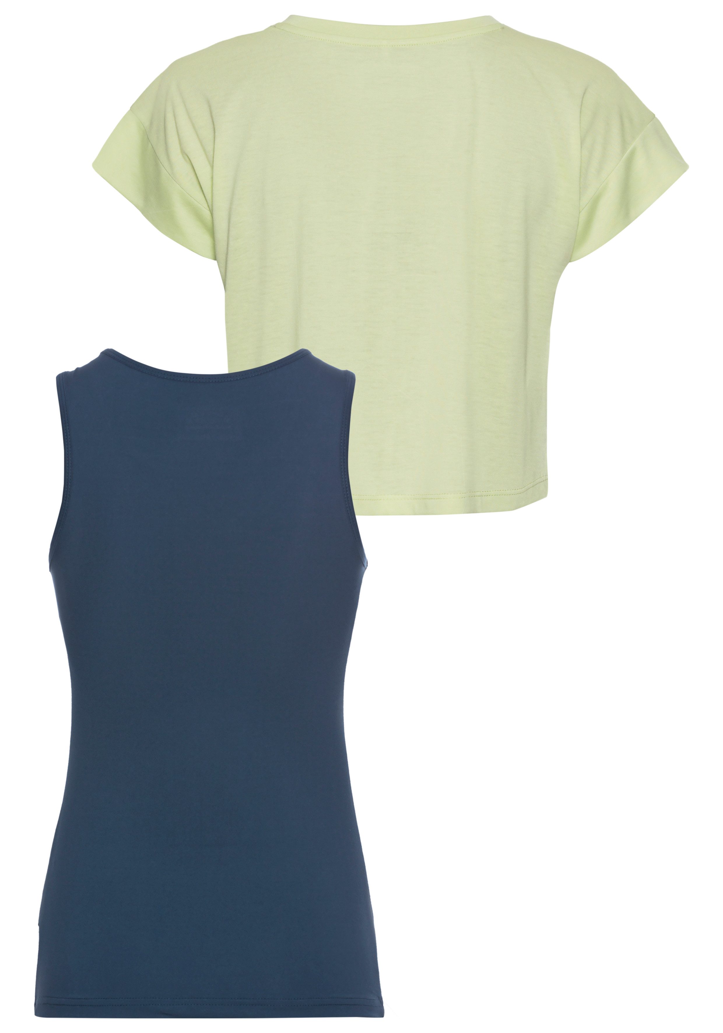 FAYN SPORTS Functioneel shirt Cropped Top Korte mouw, sportieve pasvorm, effen kleur, ronde hals (set, 2-delig)