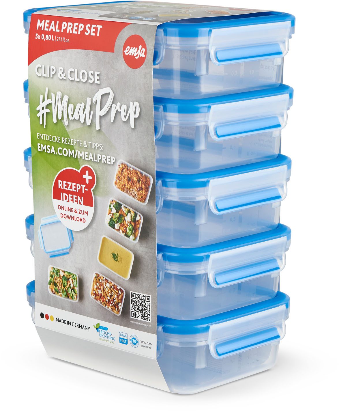 Emsa Vershoudtrommel Clip & Close Set, rechthoekig, 100 % dichte opbergdozen vaatwasser-, vries-, magnetronbestendig, made in germany (set, 10-delig)