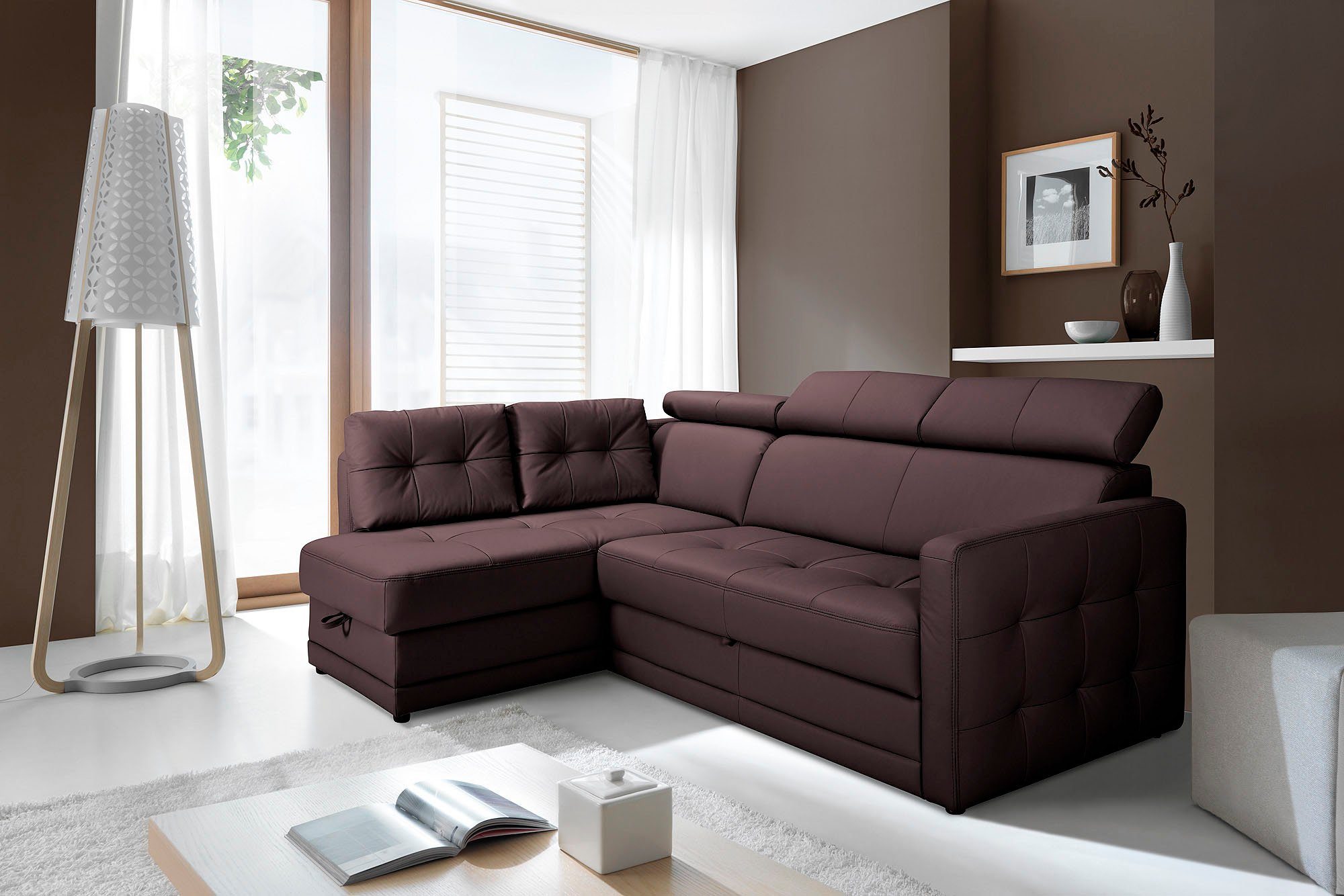 exxpo - sofa fashion Hoekbank Arles, comfortabele verenondersteuning, OTTOs Choice, L-vorm keuze met bedfunctie en bedlade, inclusief hoofdeinde-verstelling