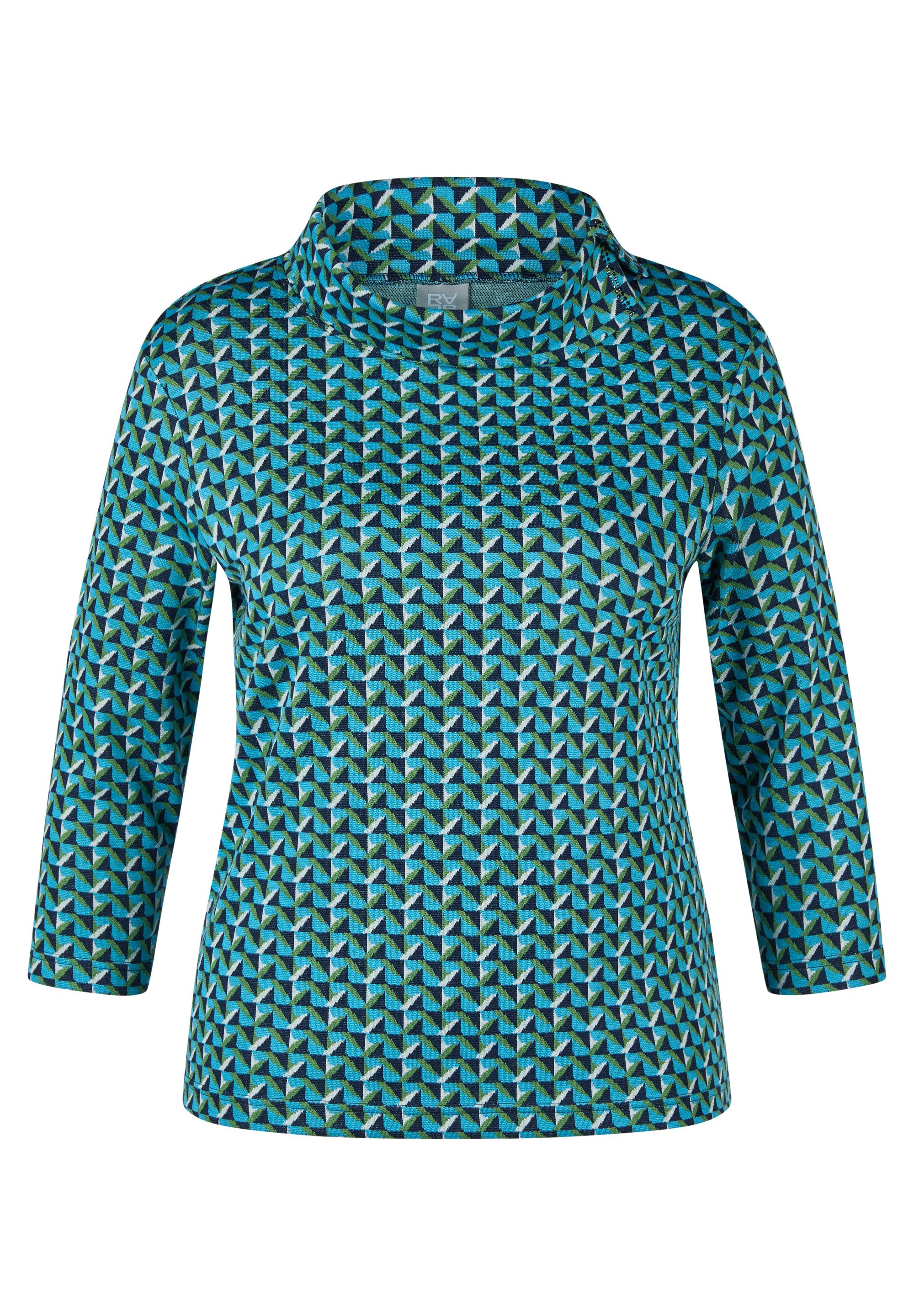 Rabe Shirt met 3/4 mouwen met split coltrui en minimal print