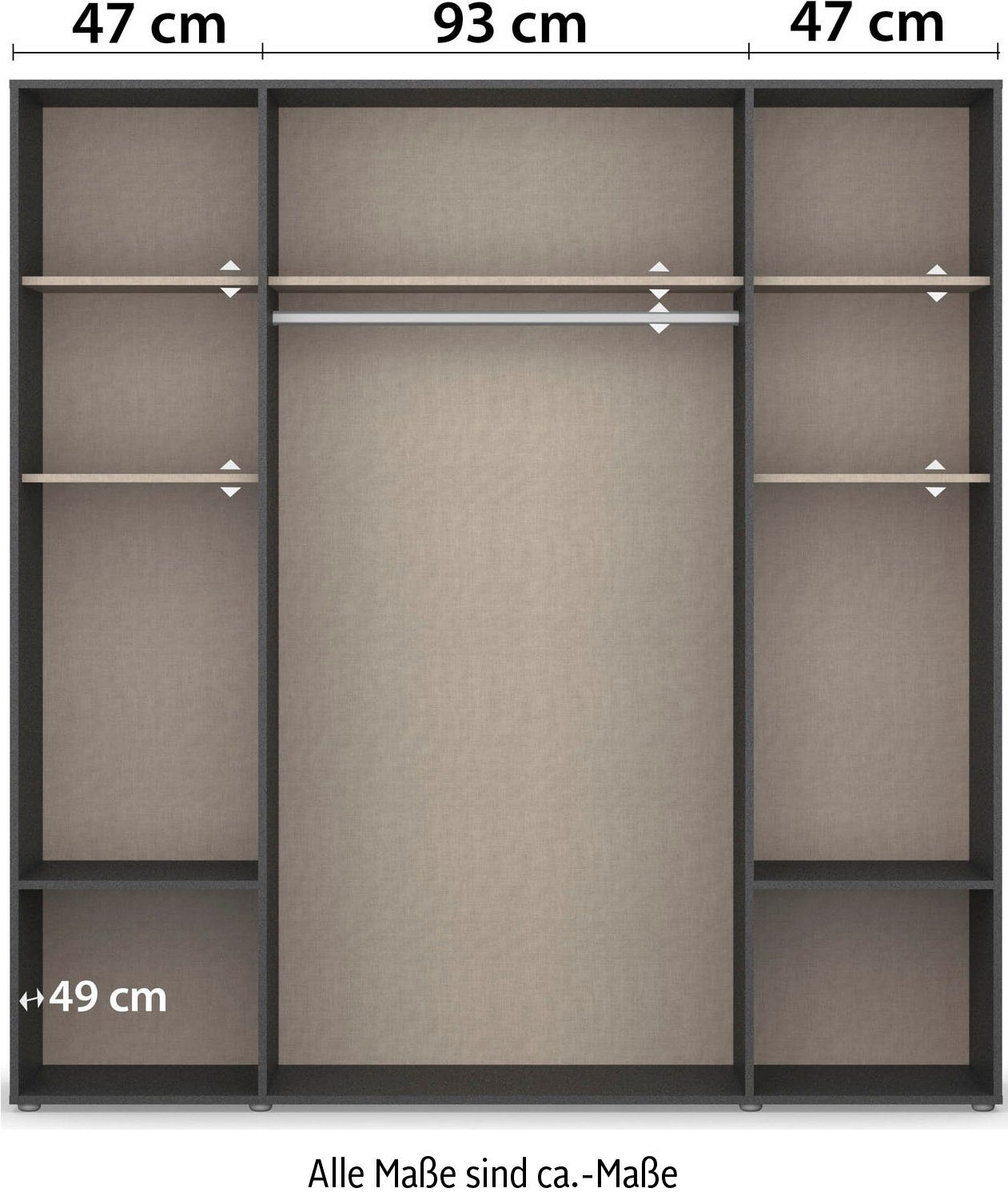 rauch Draaideurkast Kledingkast kast garderobe linnenkast VOYAGER moderne grepen in grijs metallic met buitenlades made in germany