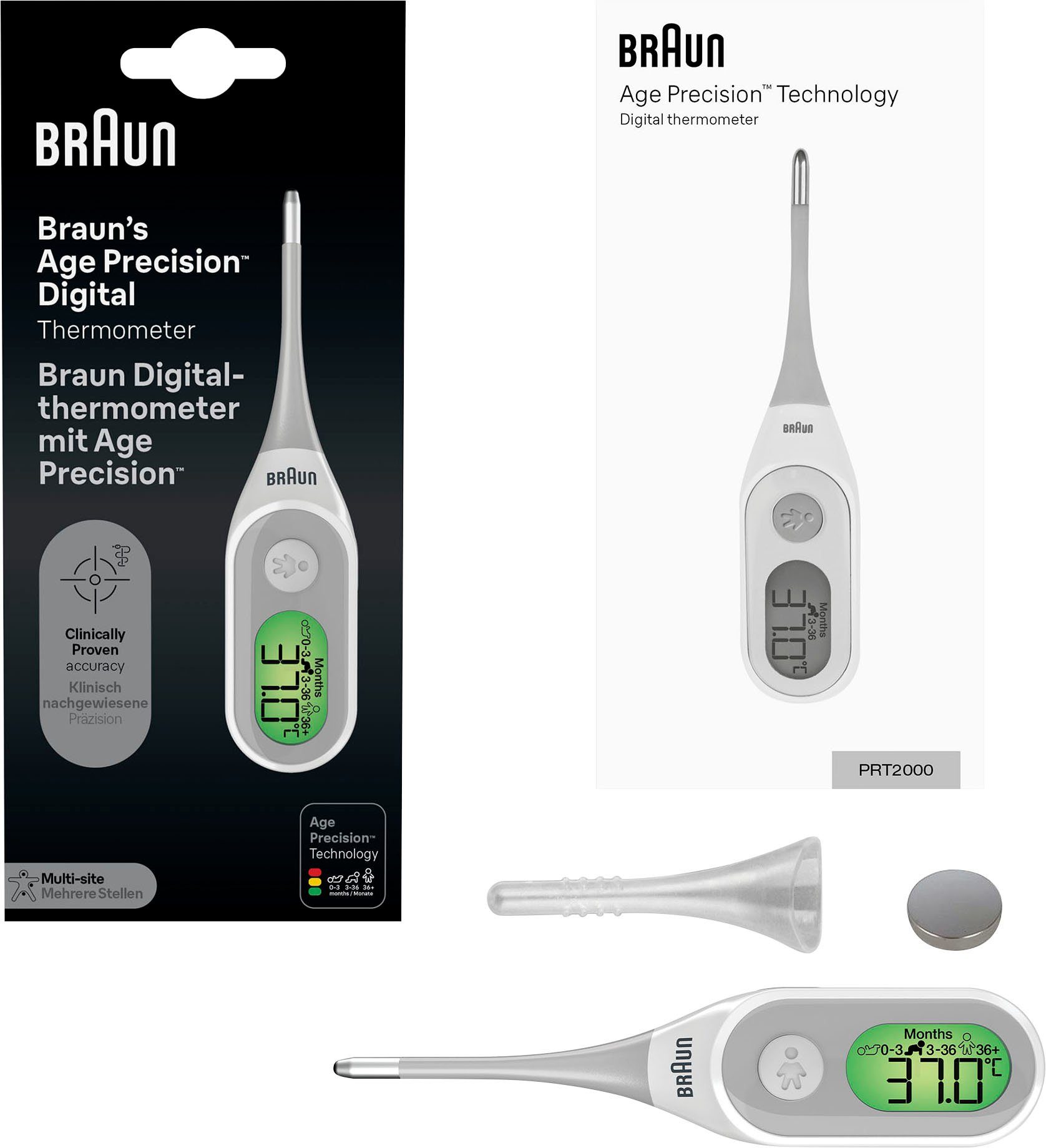 Braun Koortsthermometer PRT2000 digitale thermometer met Age Precision® Leeftijdafhankelijke instelbare koortsgrenswaarde voor het hele gezin